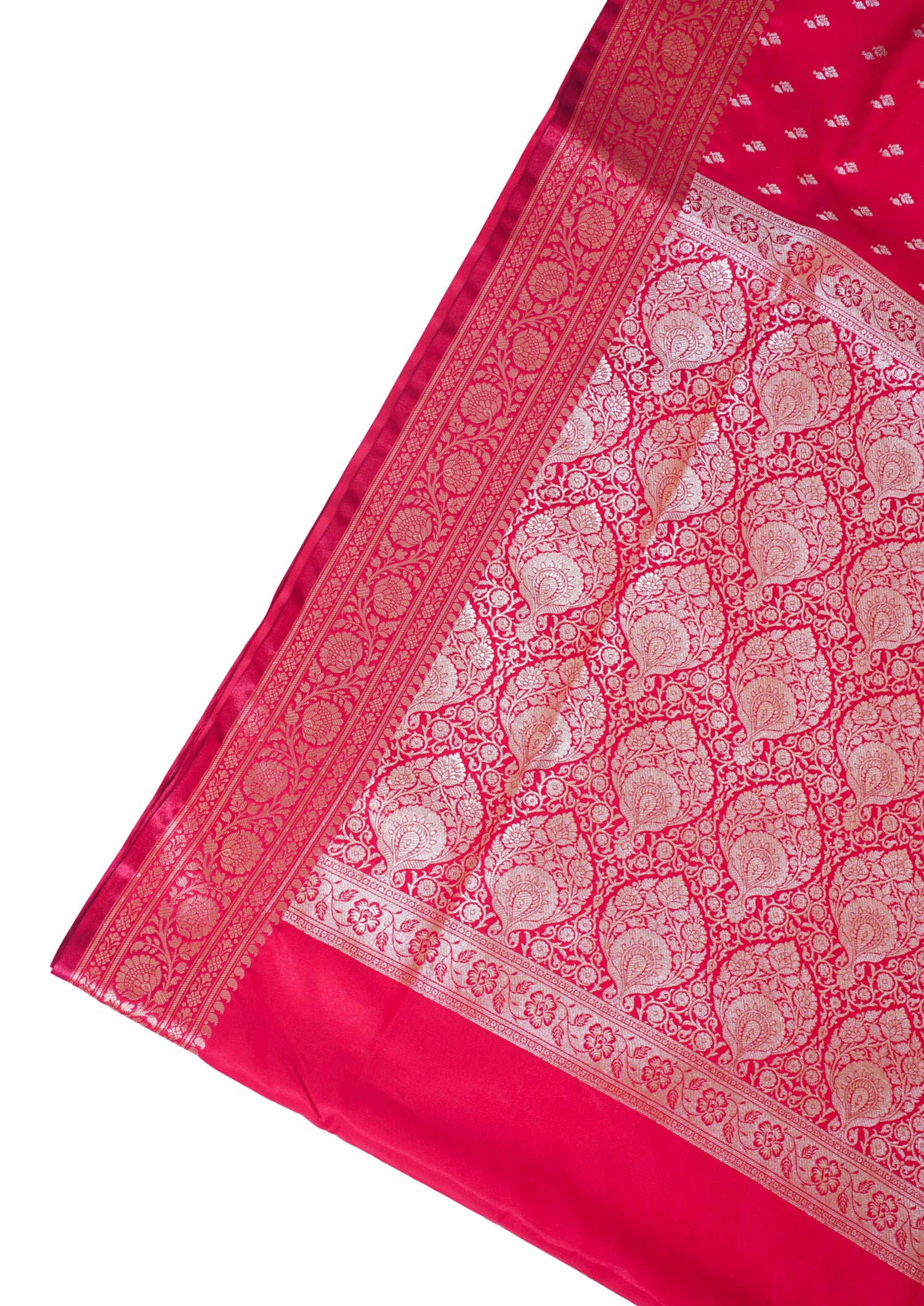 Scarlet Red Banarasi Upada Satin Silk Buti Saree