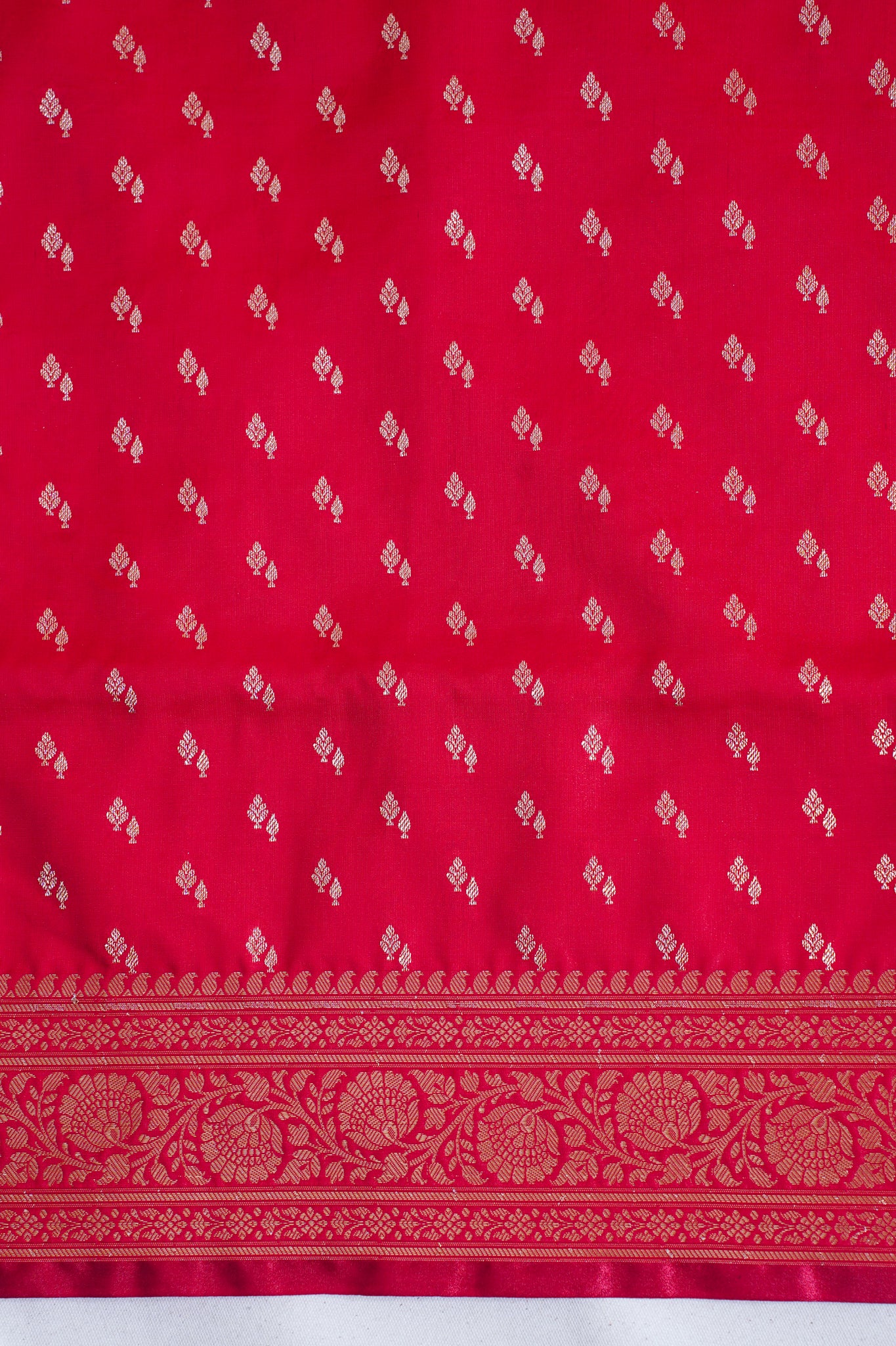 Scarlet Red Banarasi Upada Satin Silk Buti Saree