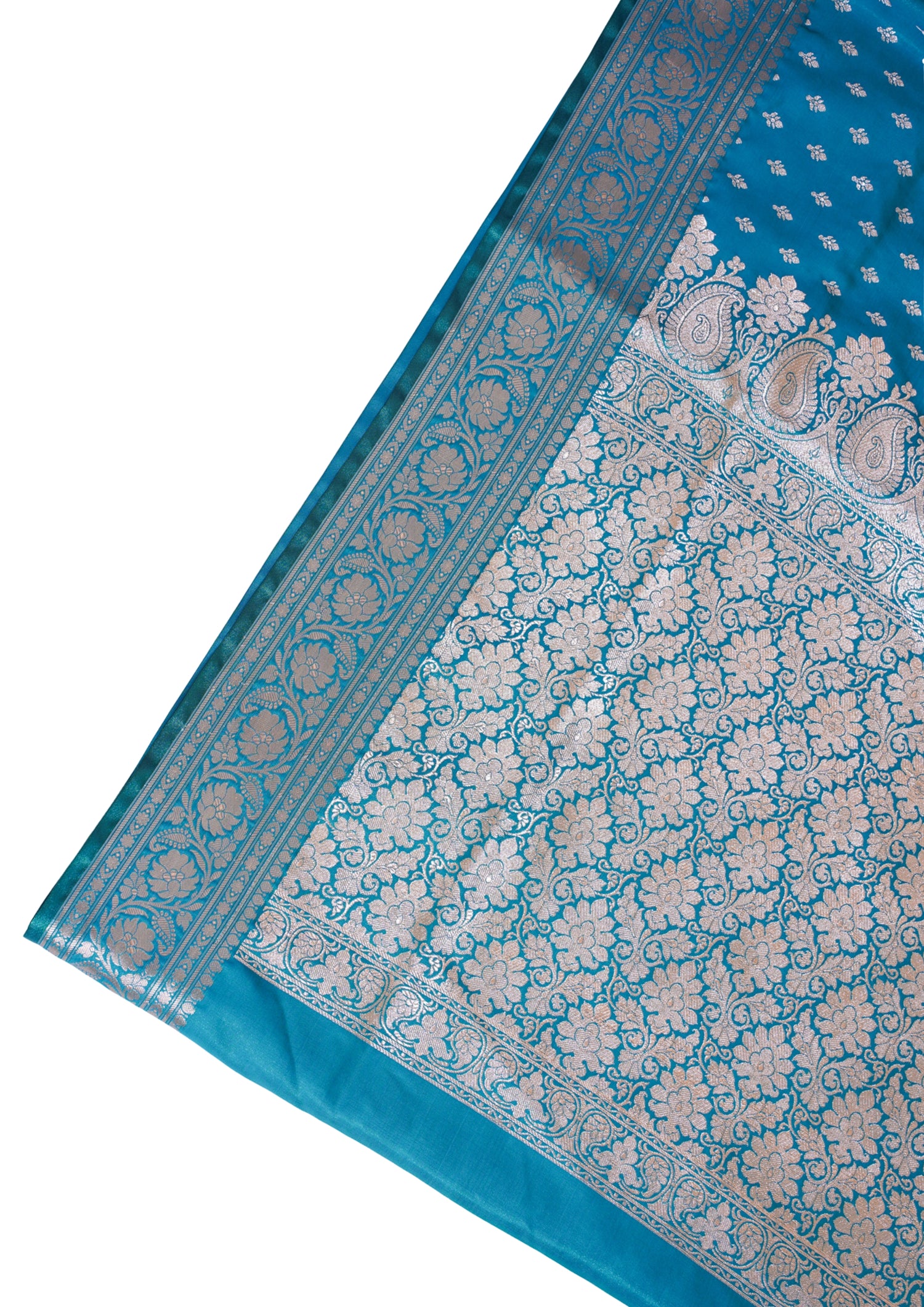 Teal Green Banarasi Upada Satin Silk Buti Saree
