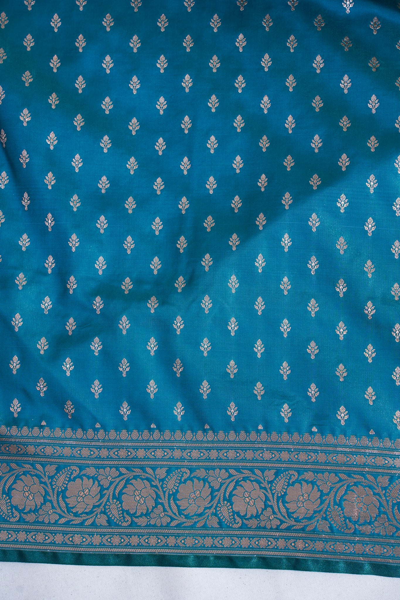 Teal Green Banarasi Upada Satin Silk Buti Saree