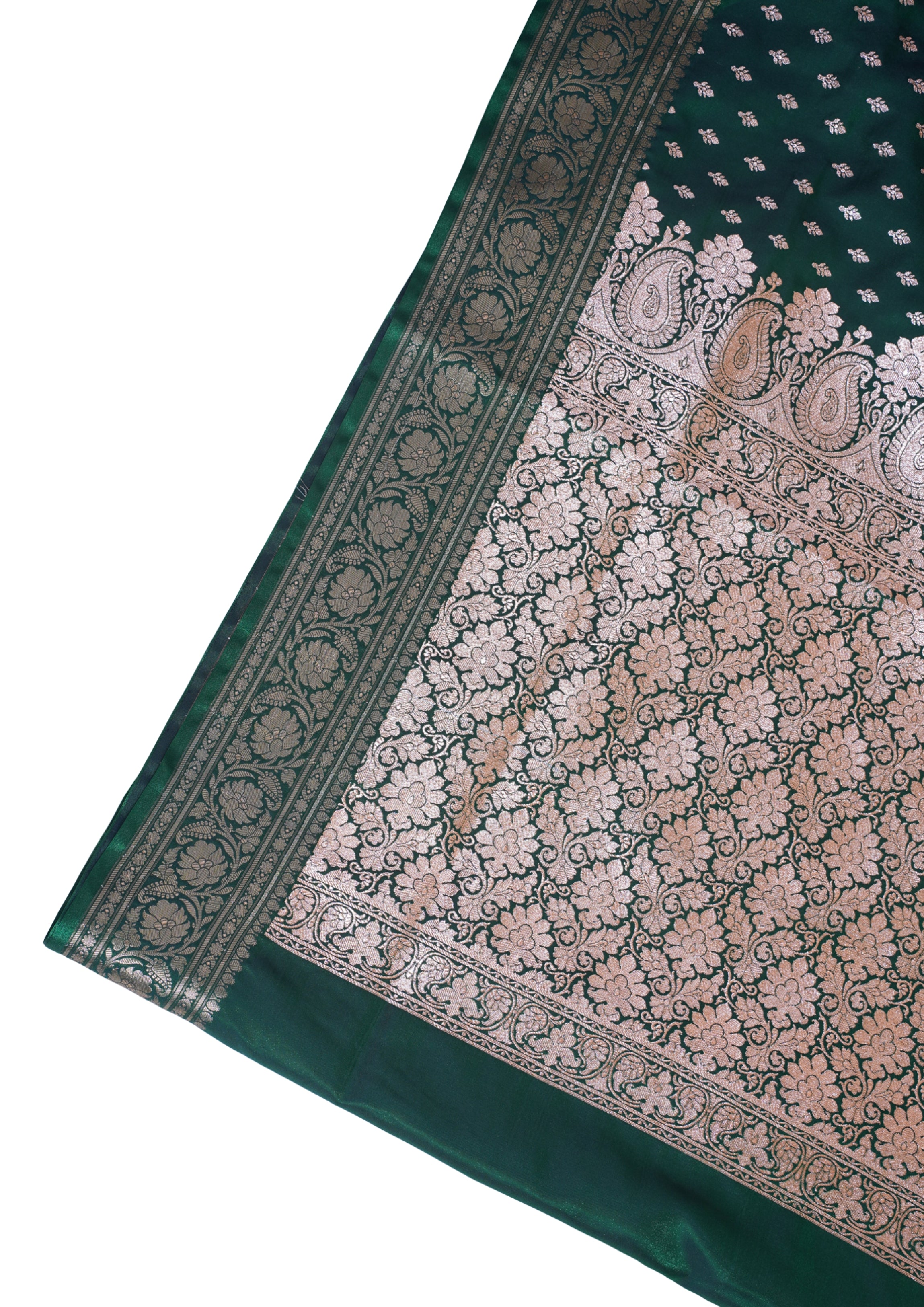 Deep Forest Green Banarasi Upada Satin Silk Buti Saree