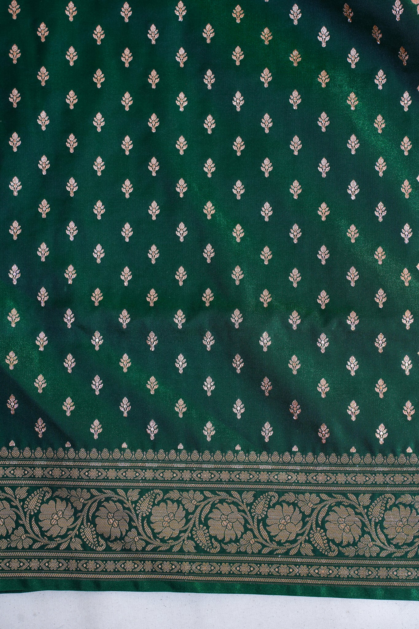 Deep Forest Green Banarasi Upada Satin Silk Buti Saree