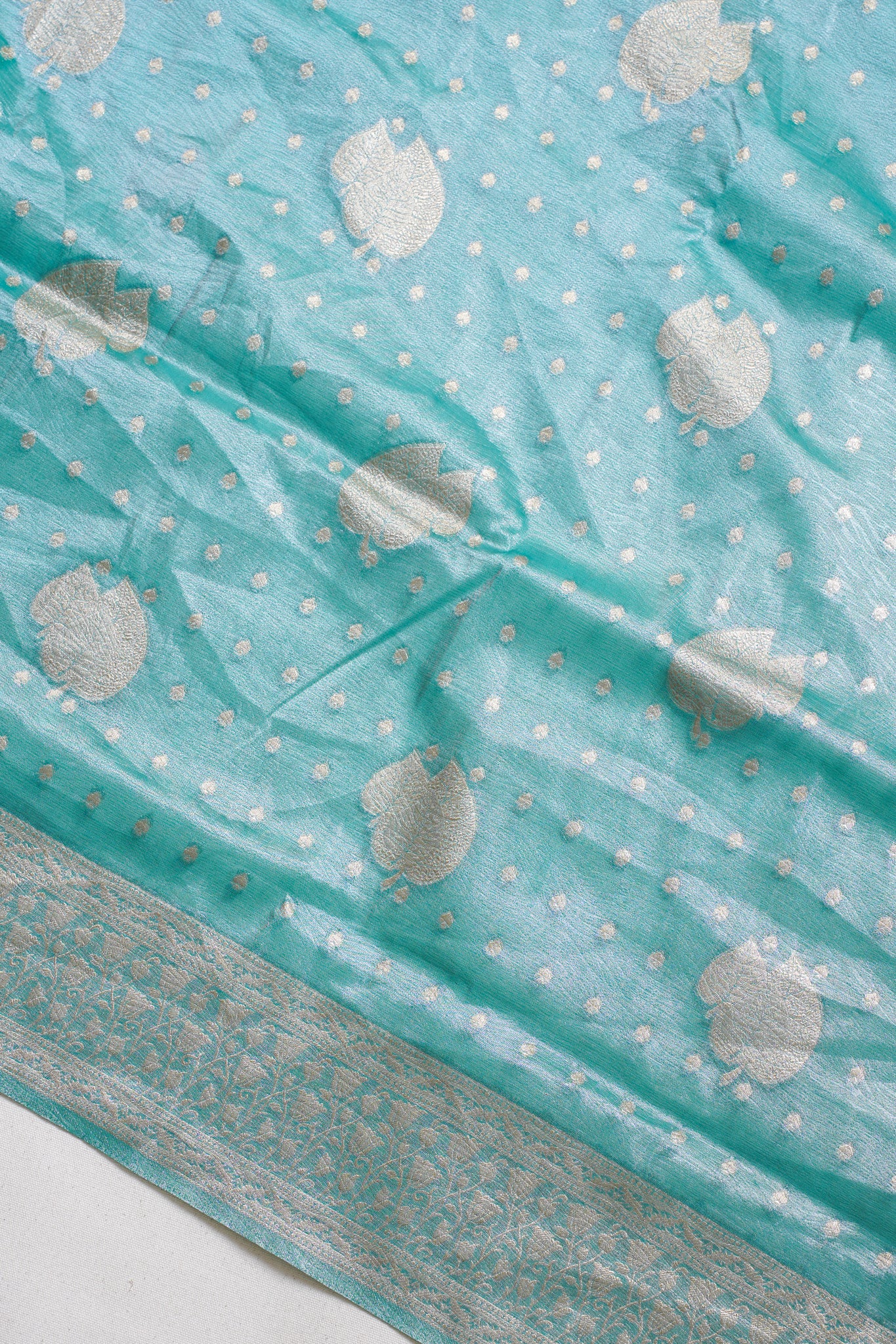 Turquoise Green Tissue Silk Saree