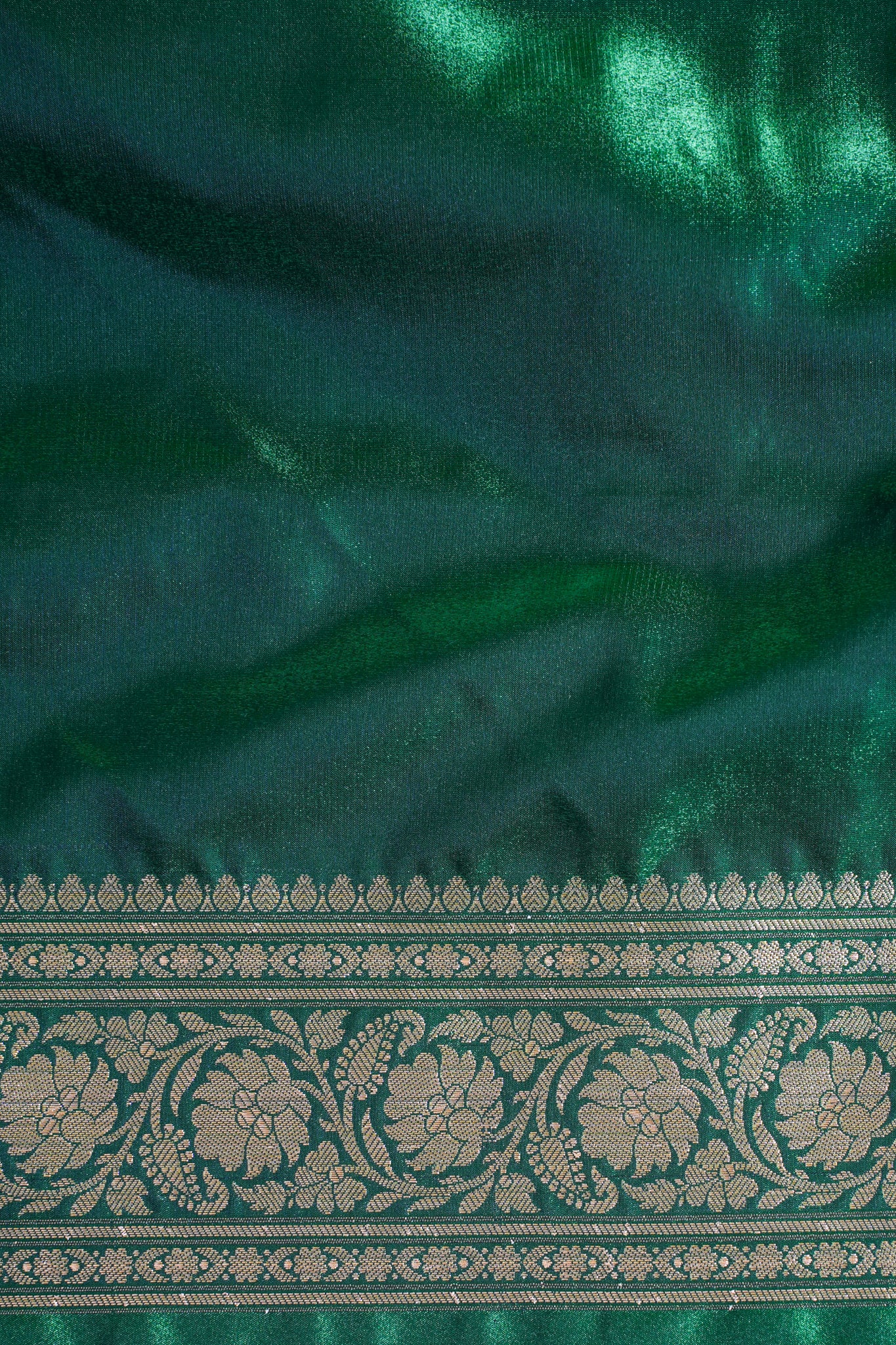 Deep Forest Green Banarasi Upada Satin Silk Buti Saree