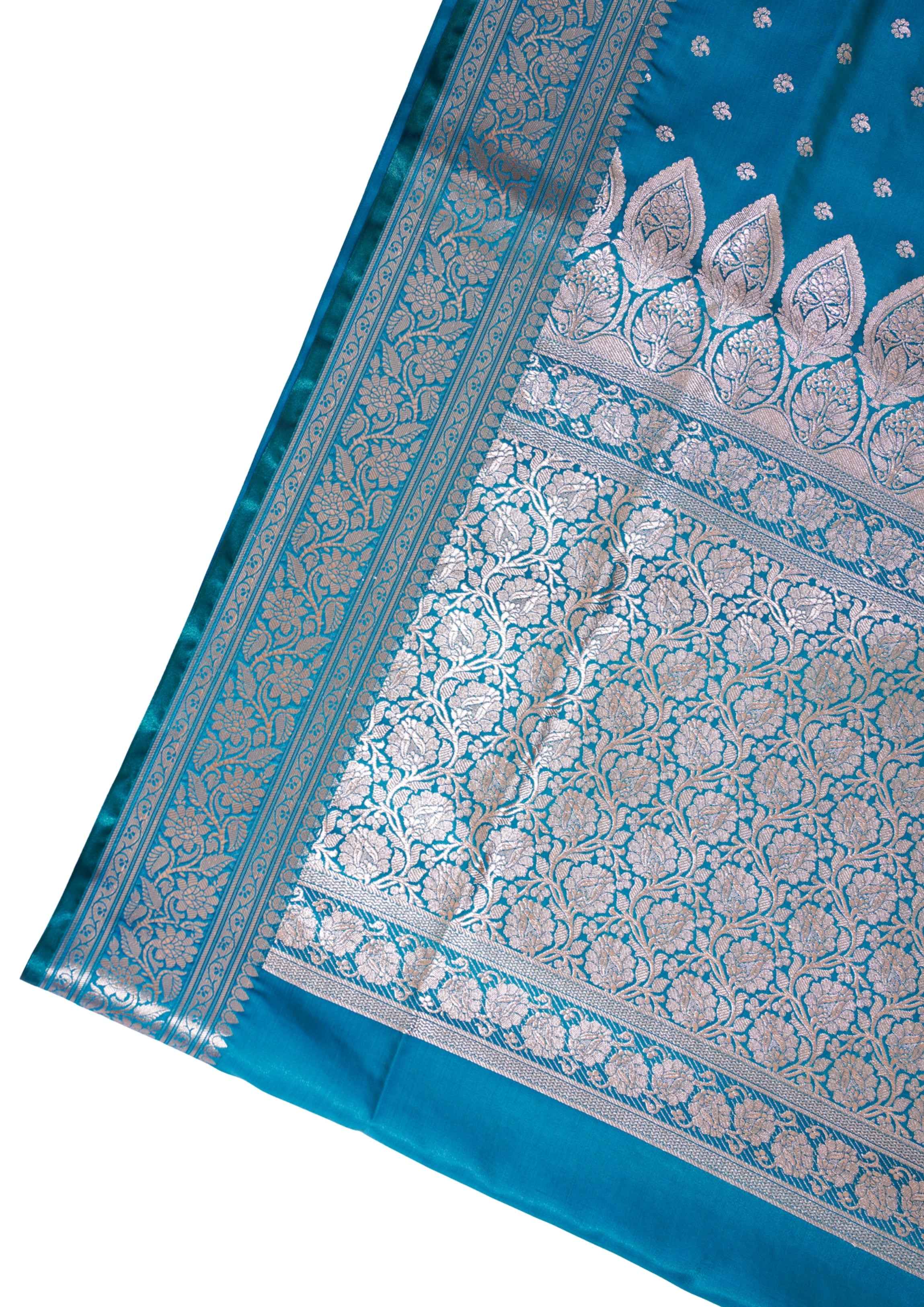 Peacock Blue Banarasi Upada Satin Silk Buti Saree
