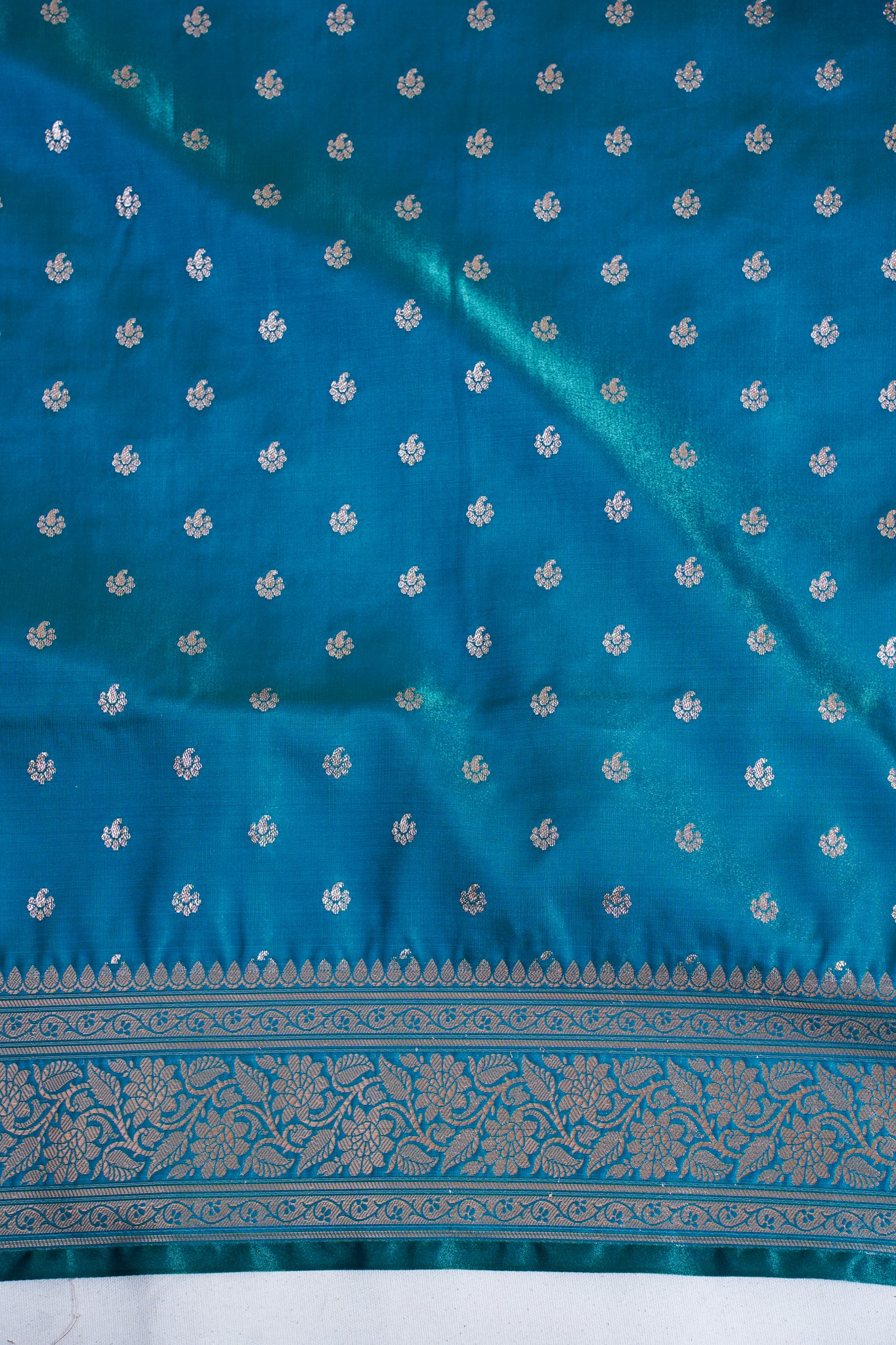 Peacock Blue Banarasi Upada Satin Silk Buti Saree