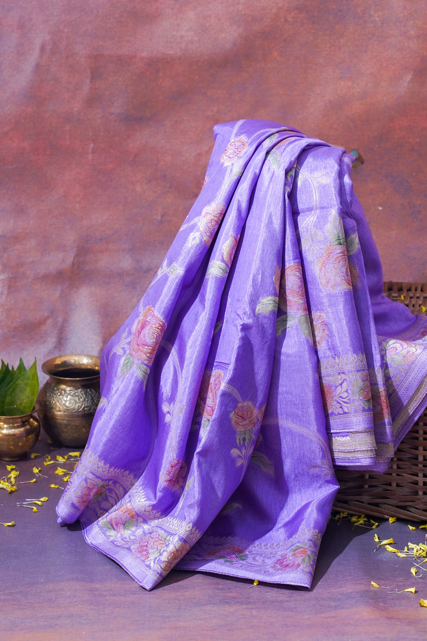 Lavender Rose Chinya Silk Minakari Jaal Saree