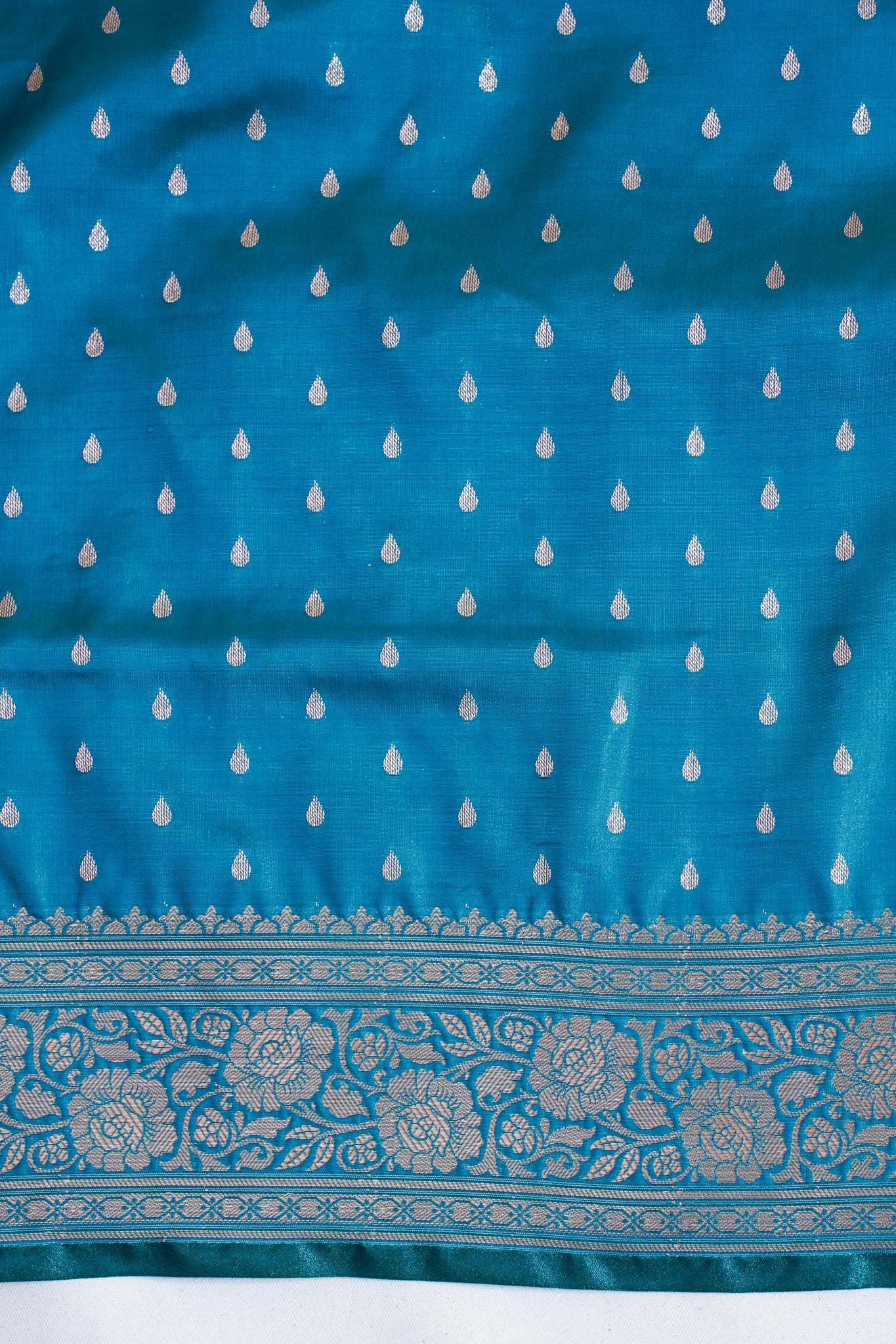 Peacock Blue Banarasi Upada Satin Silk Buti Saree