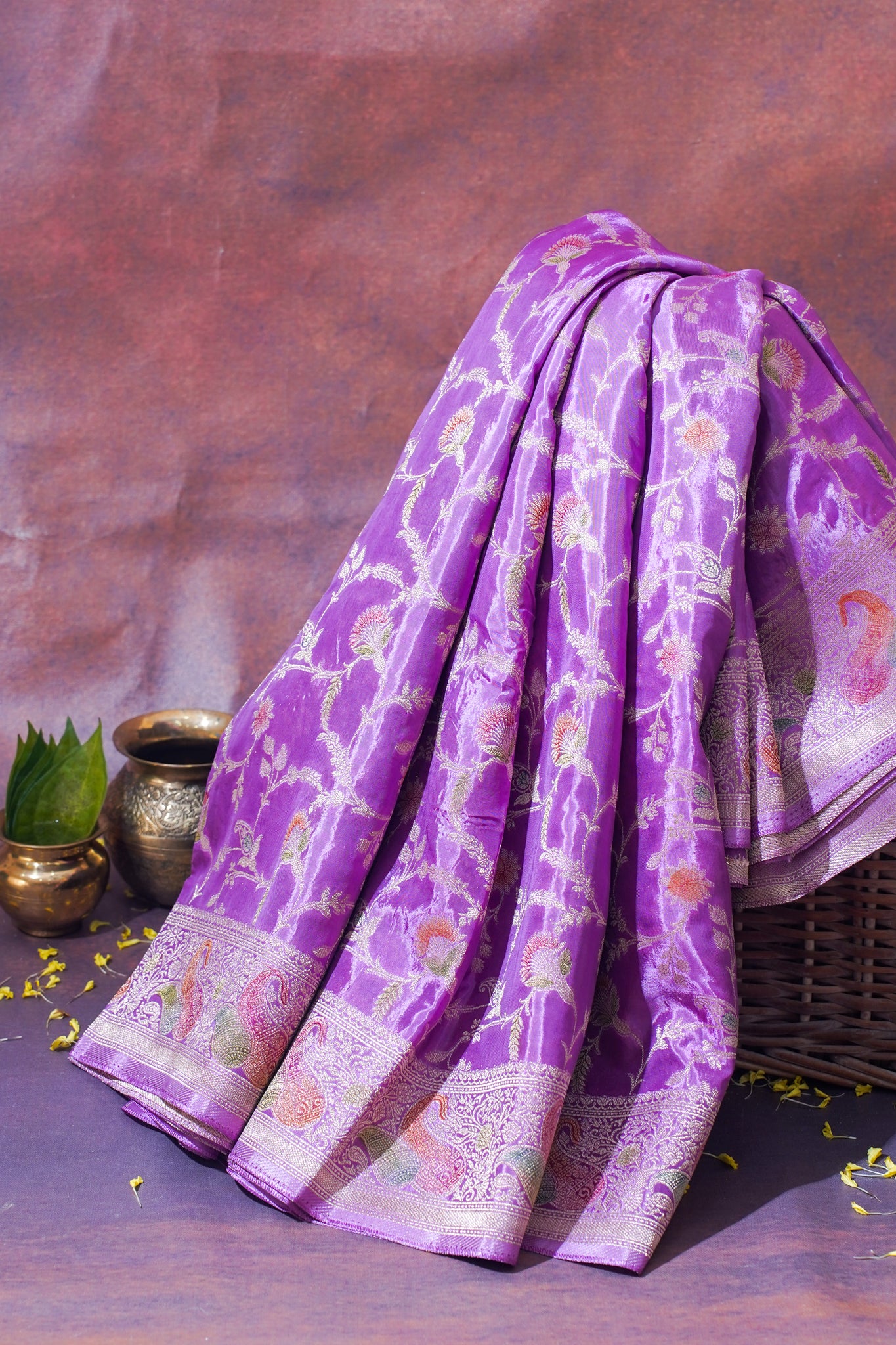 Lavender Chinnon Silk Minakari Jaal Saree