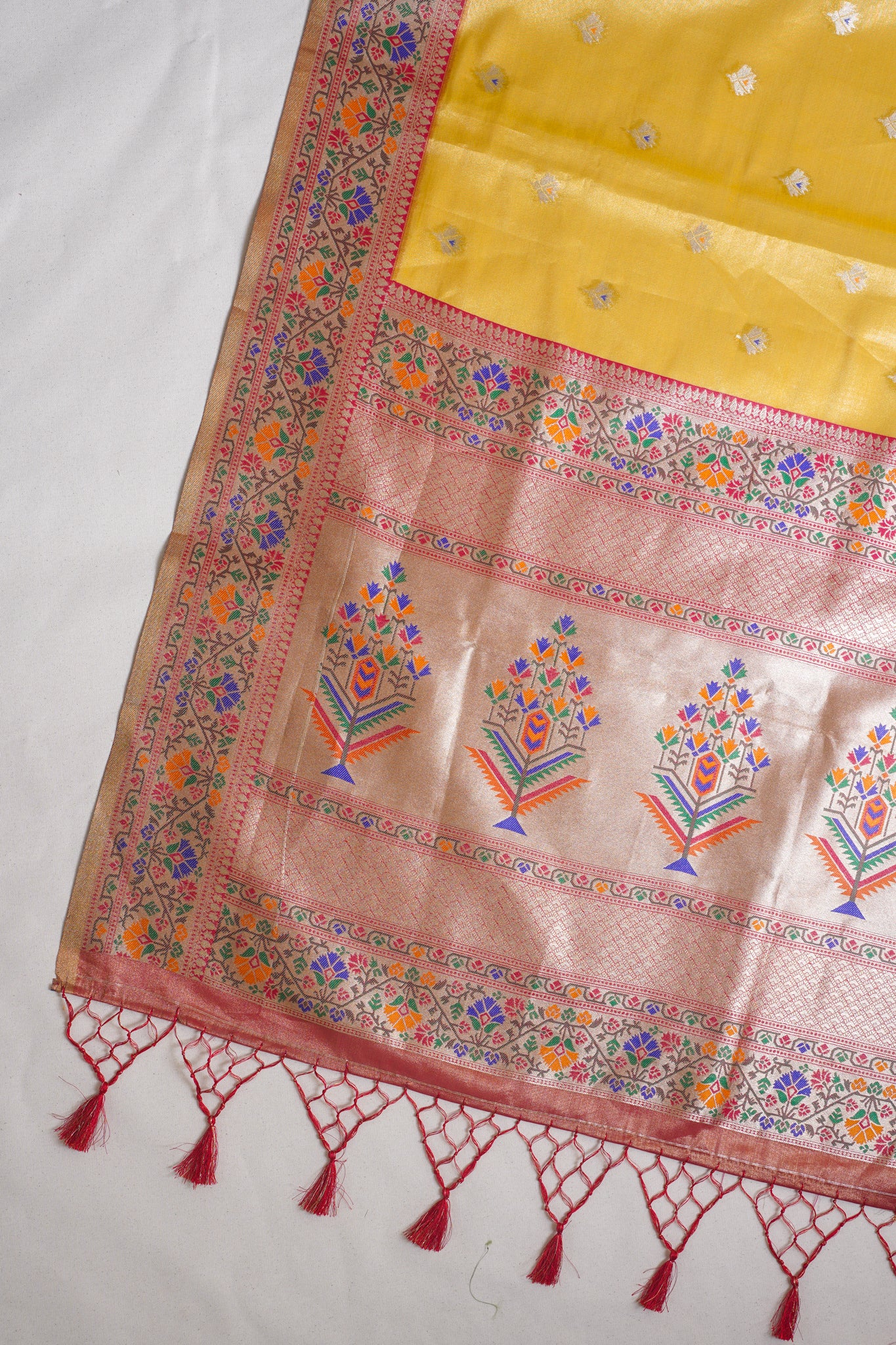 Golden Yellow Paithani Minakari Tissue Silk Saree