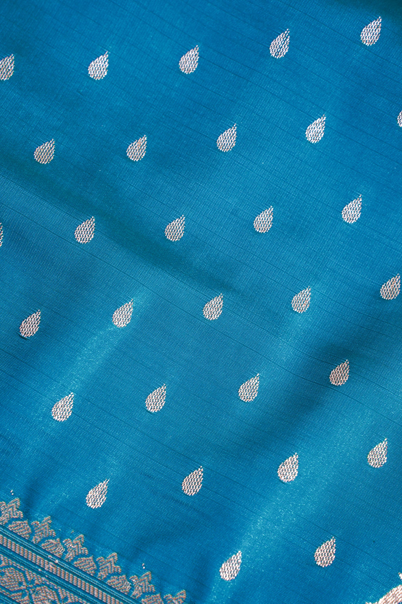 Peacock Blue Banarasi Upada Satin Silk Buti Saree