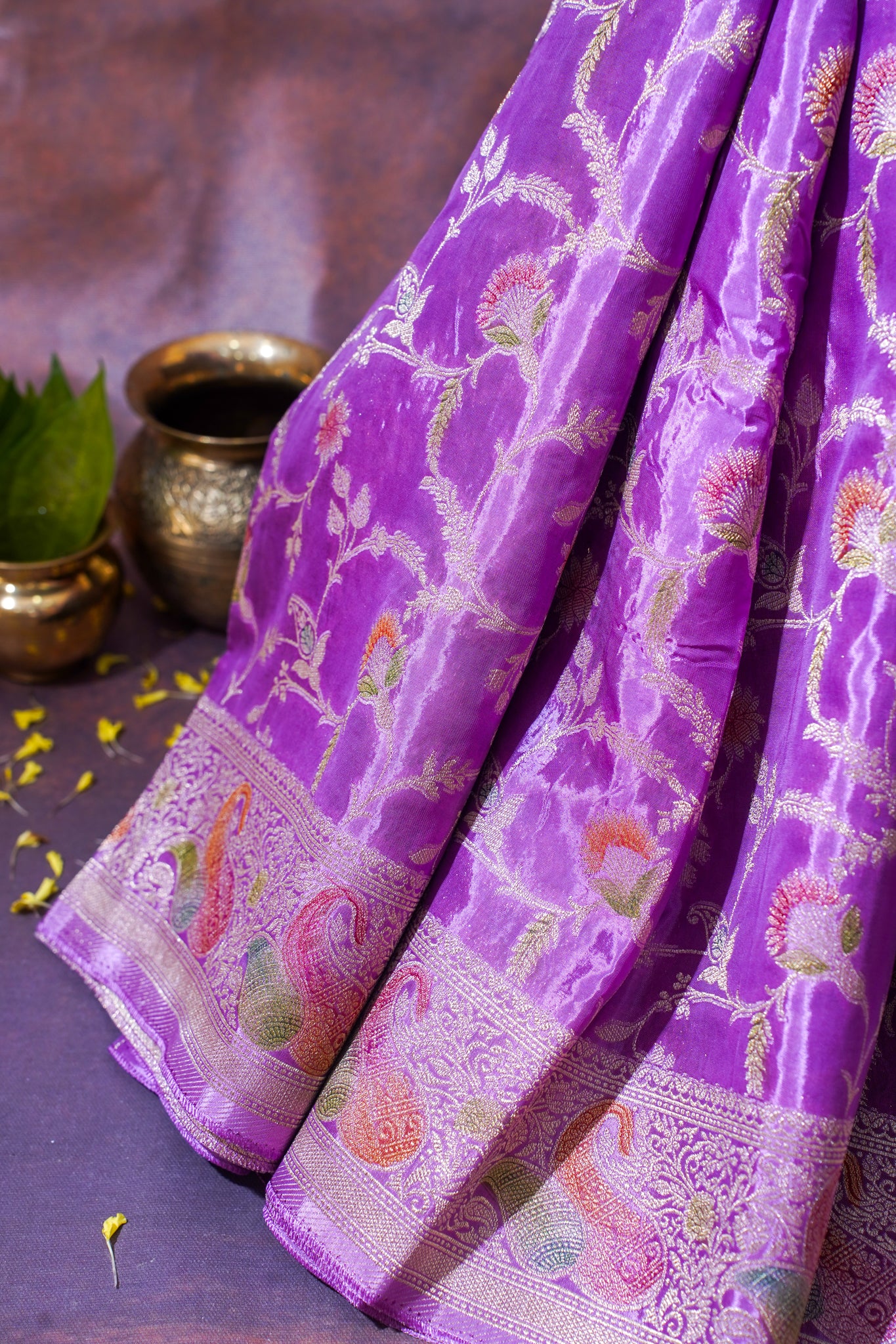 Lavender Chinnon Silk Minakari Jaal Saree