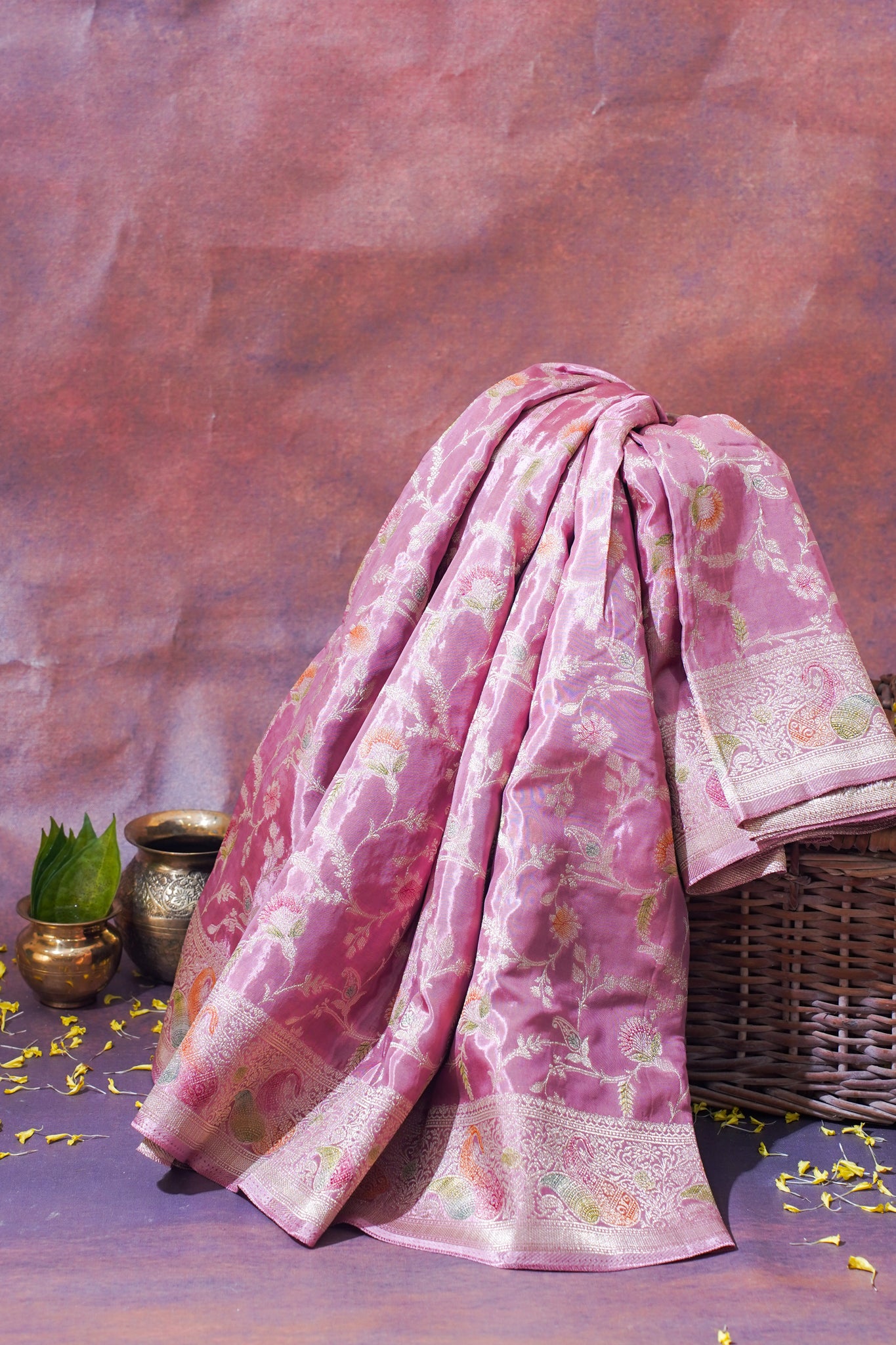 Dusty Rose Chinnon Silk Minakari Jaal Saree
