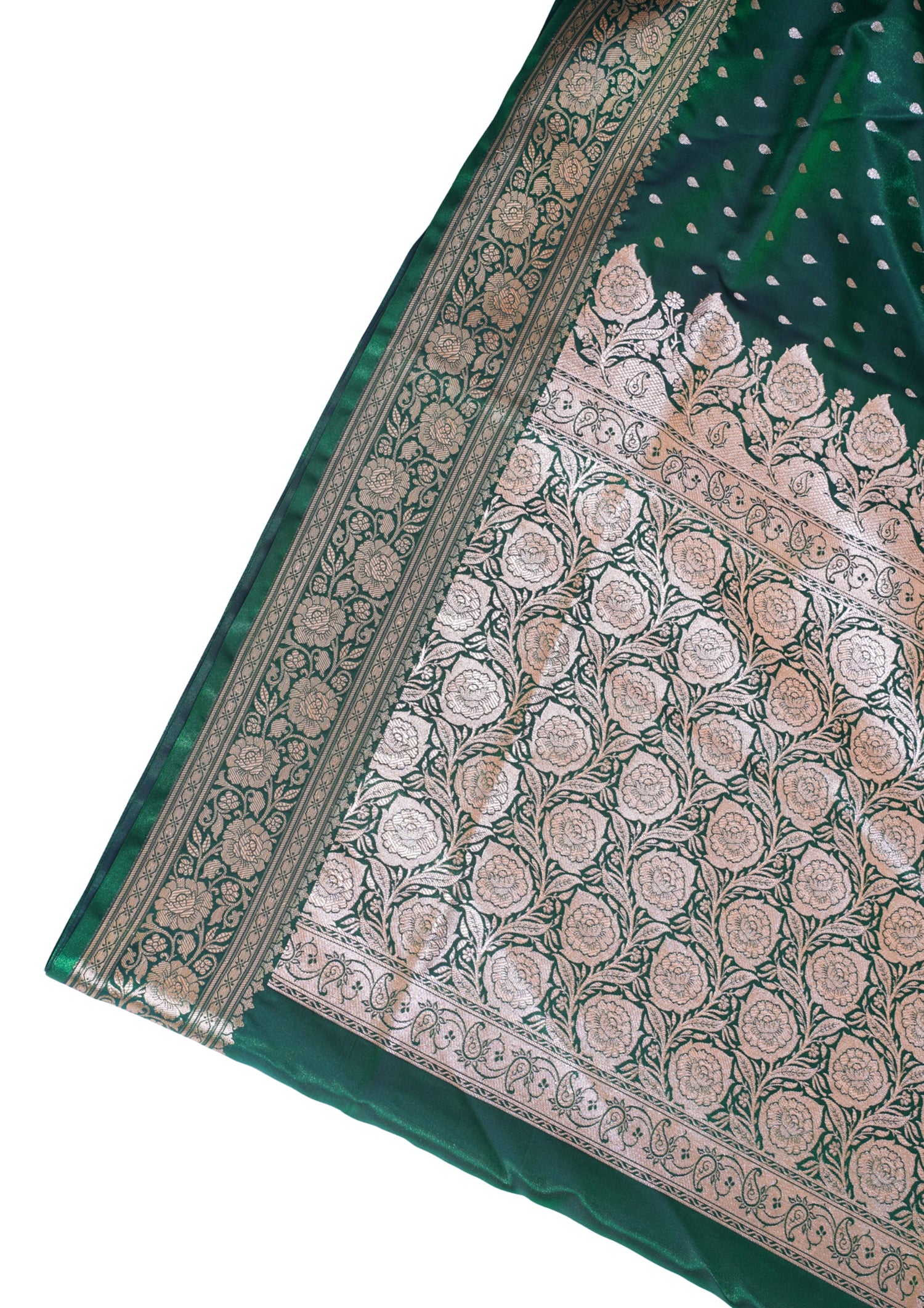 Emerald Green Banarasi Upada Satin Silk Buti Saree