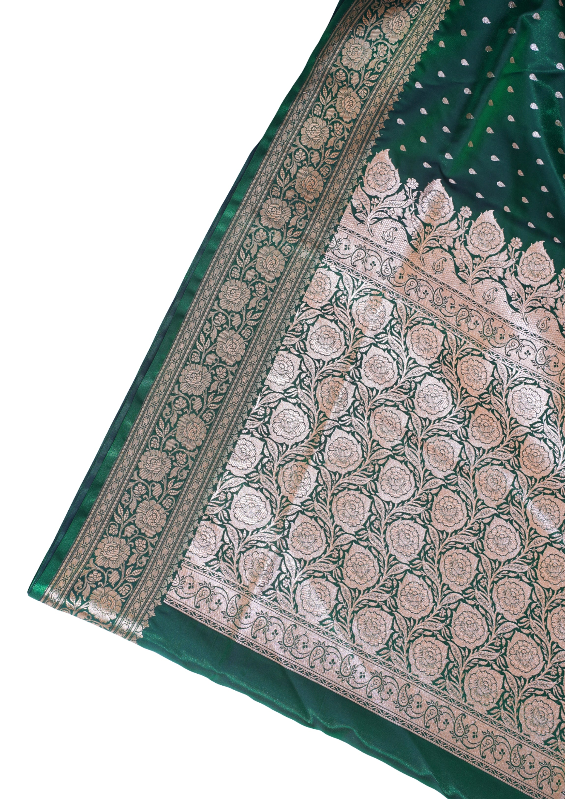 Emerald Green Banarasi Upada Satin Silk Buti Saree
