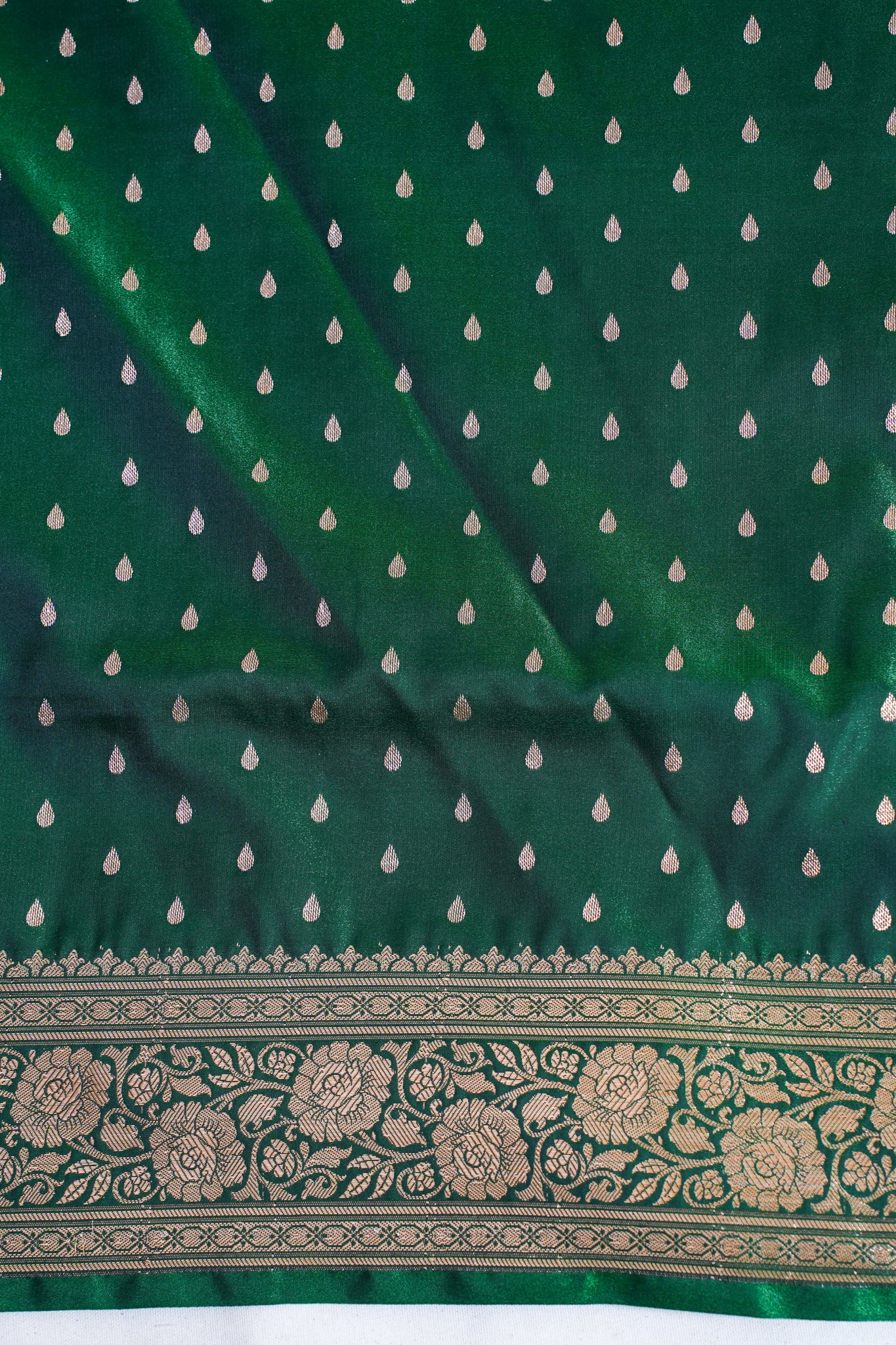 Emerald Green Banarasi Upada Satin Silk Buti Saree