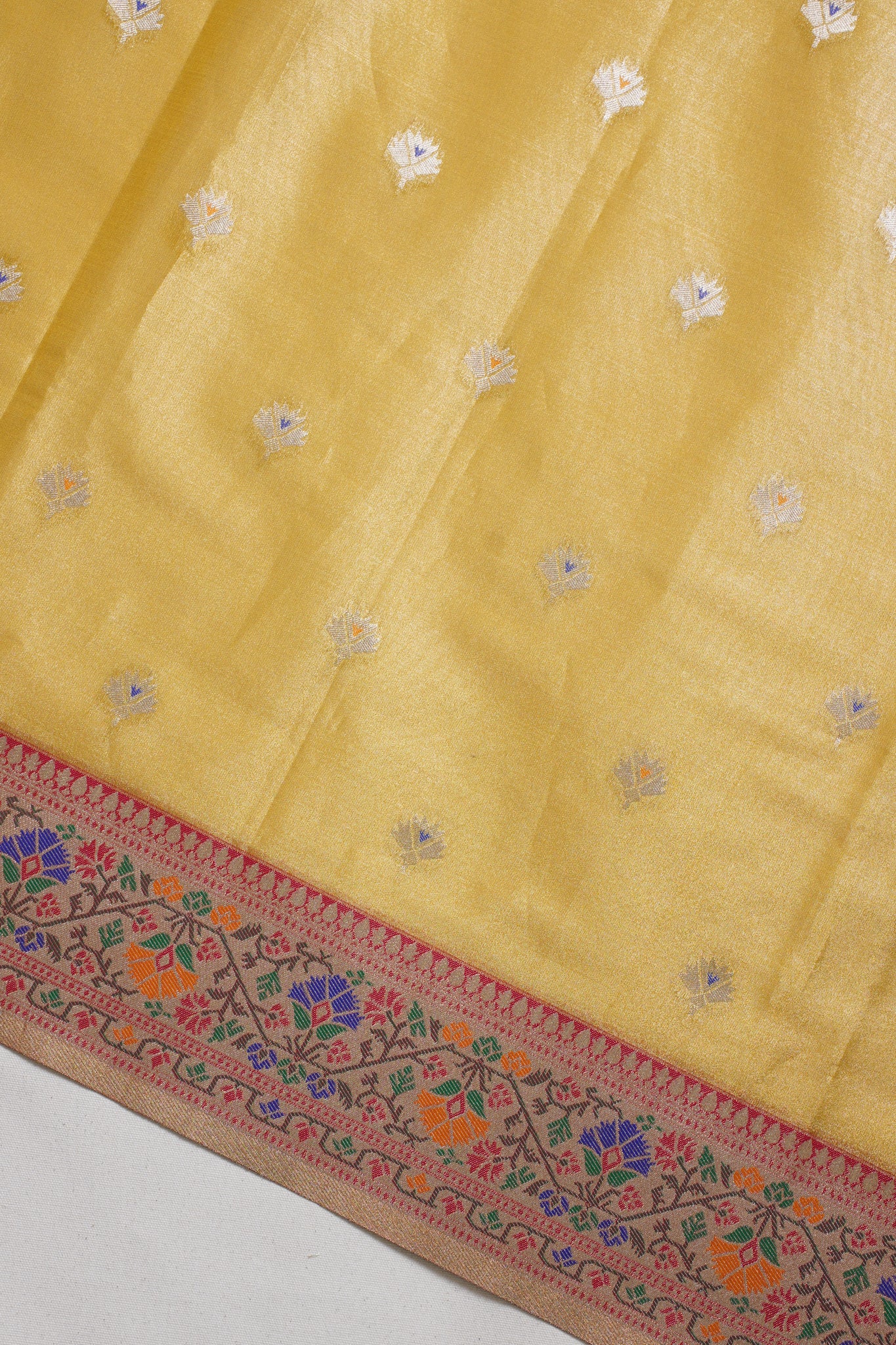 Golden Yellow Paithani Minakari Tissue Silk Saree