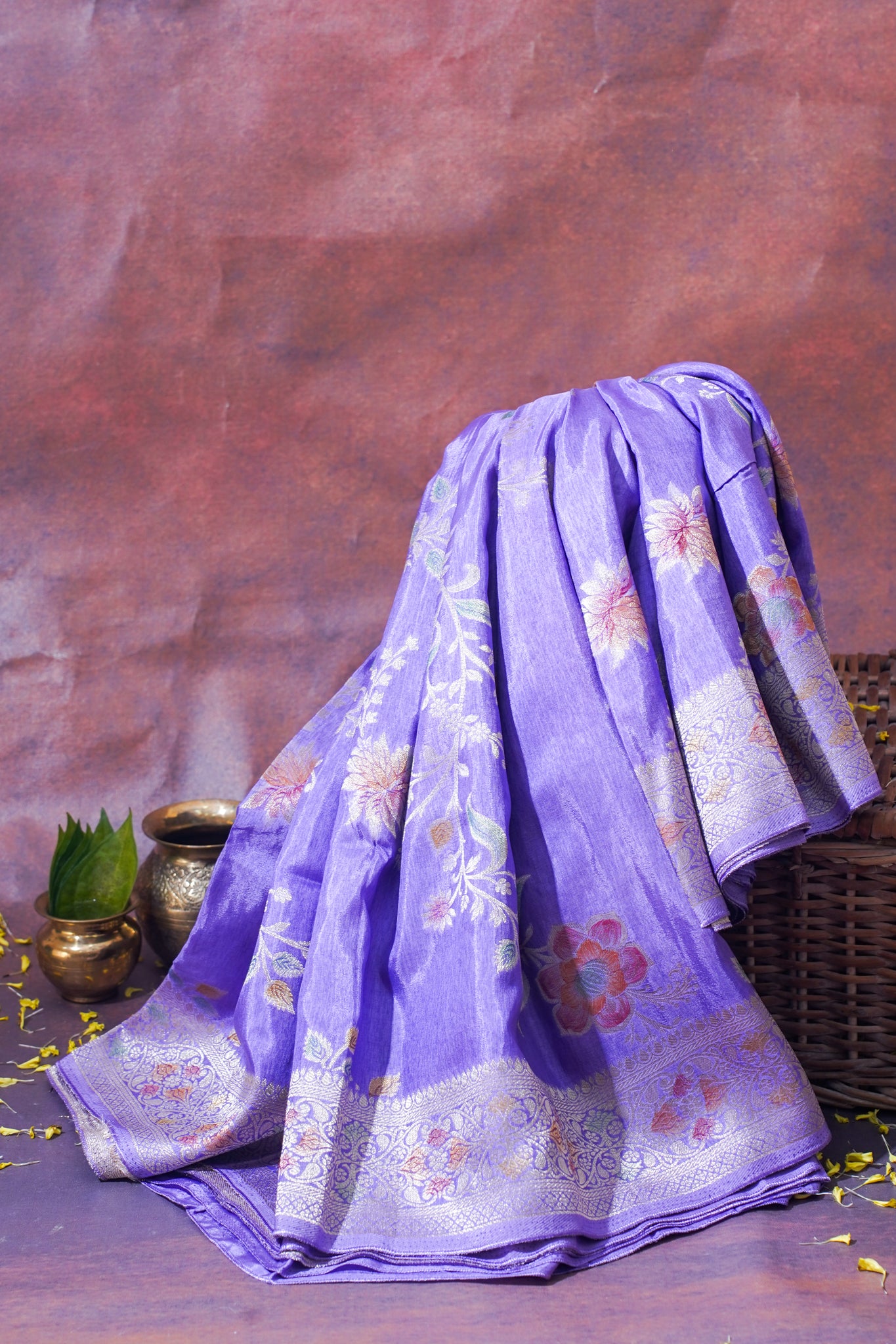 Lilac Chinya Silk Minakari Jaal Saree
