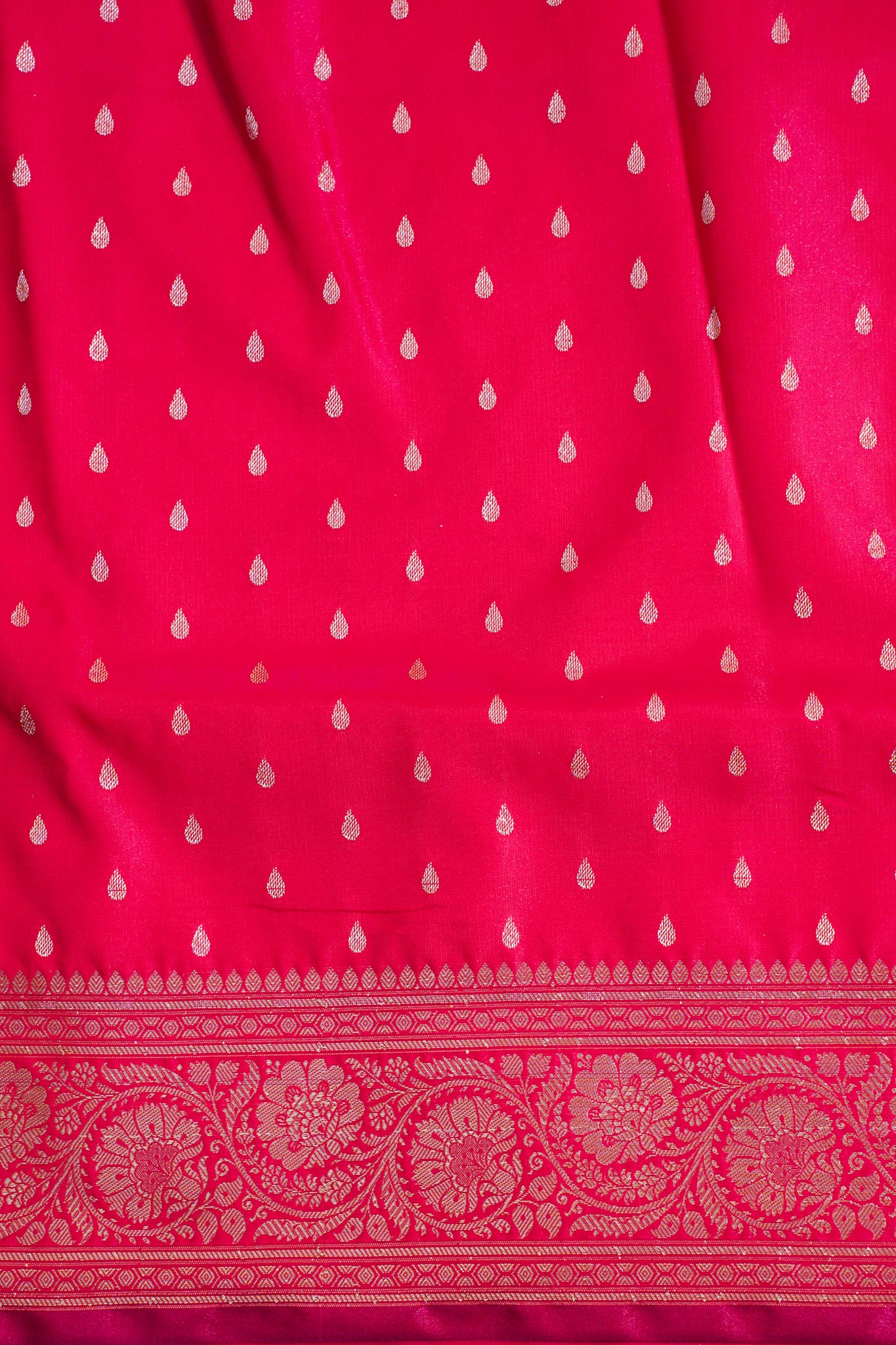 Crimson Red Banarasi Upada Satin Silk Buti Saree