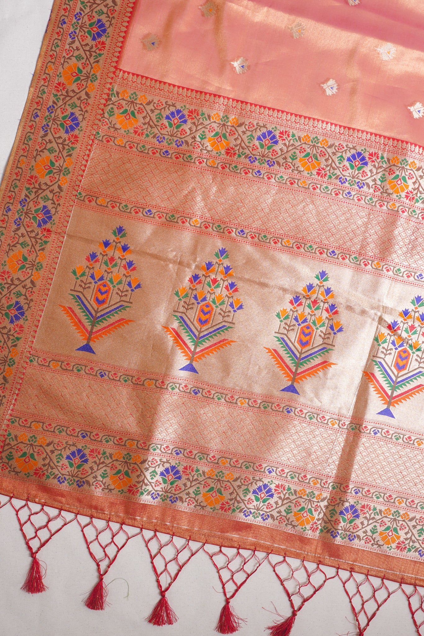 Rust Orange Paithani Minakari Tissue Silk Saree