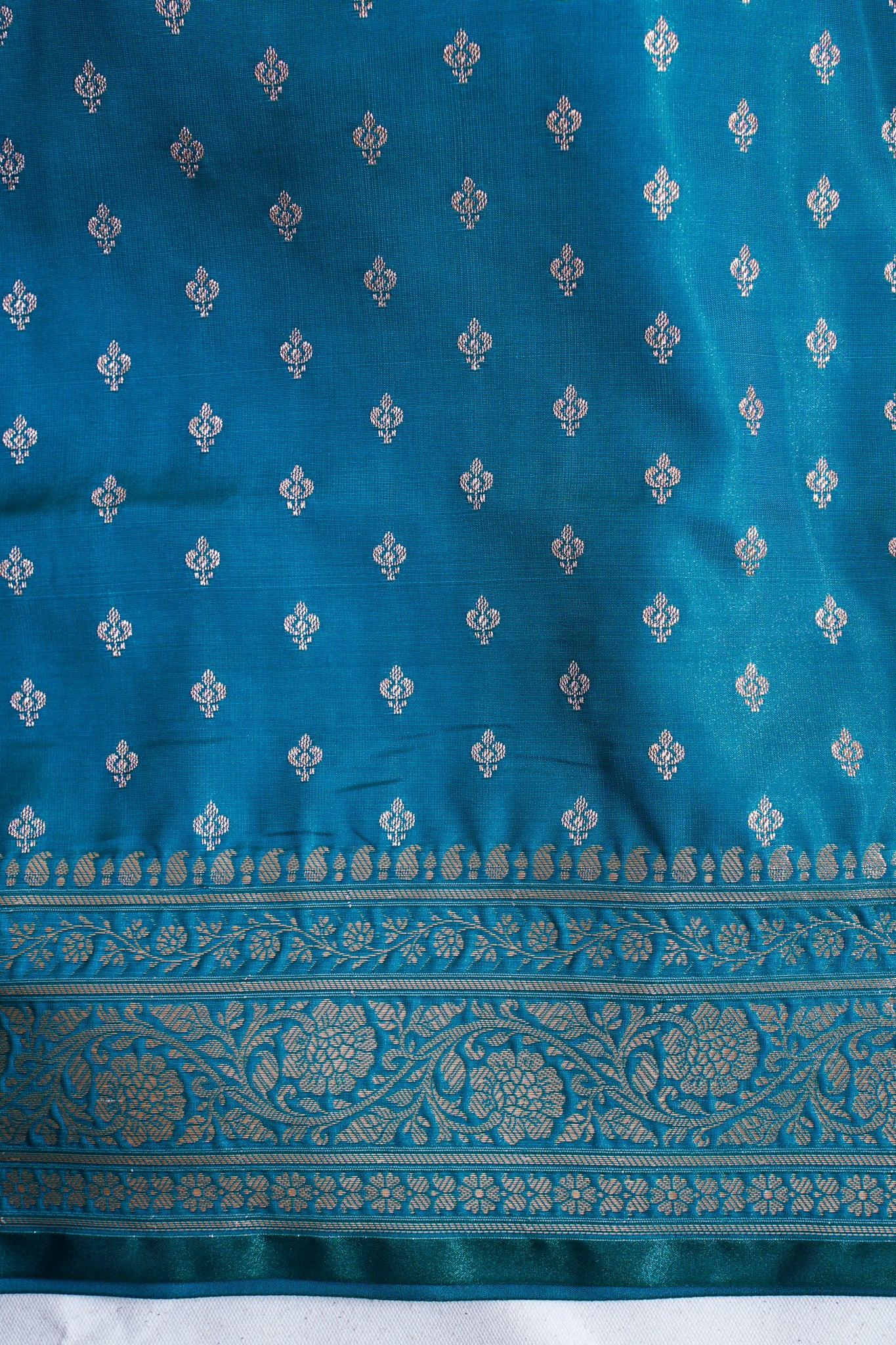 Teal Green Banarasi Upada Satin Silk Buti Saree