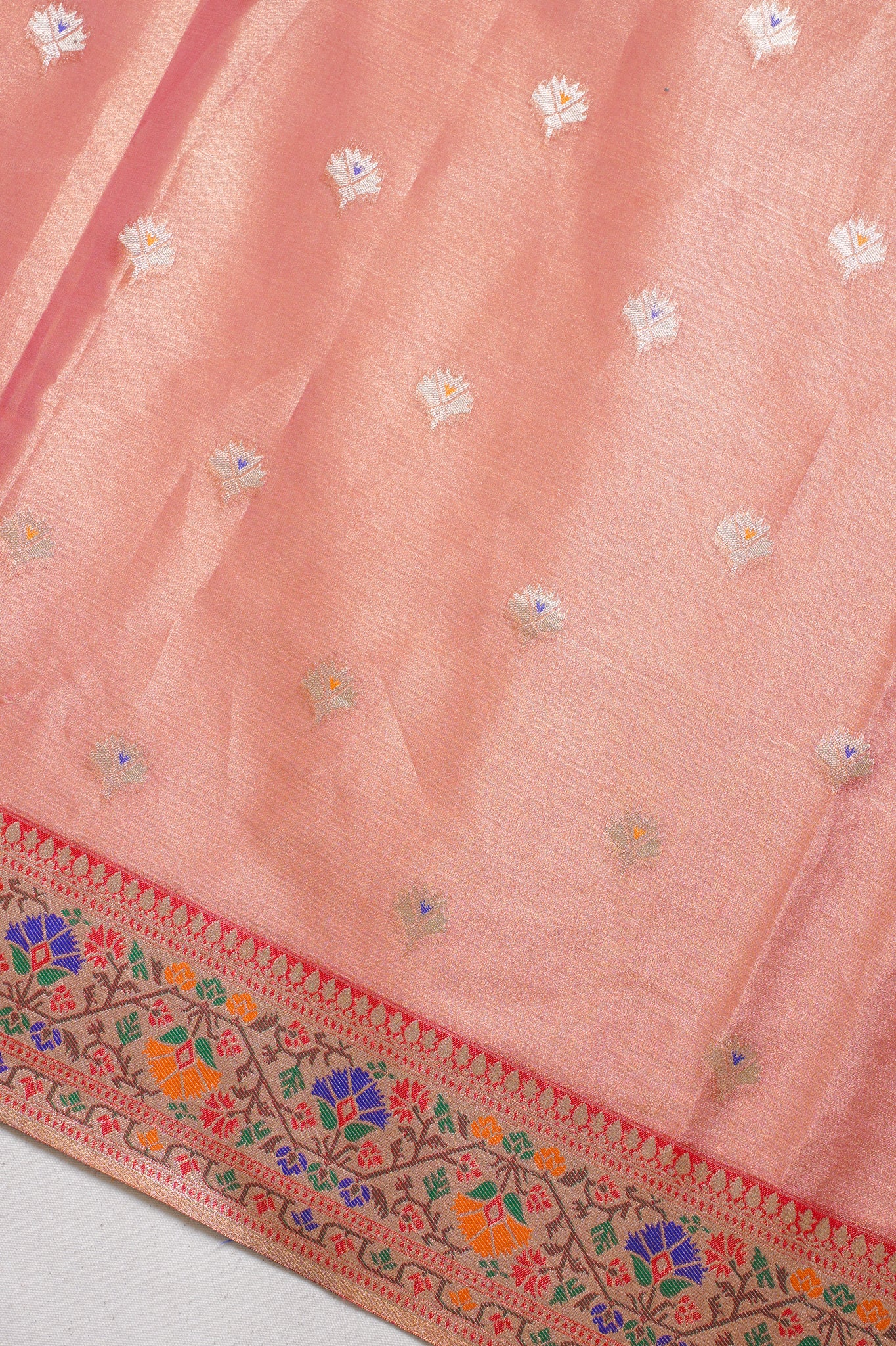 Rust Orange Paithani Minakari Tissue Silk Saree