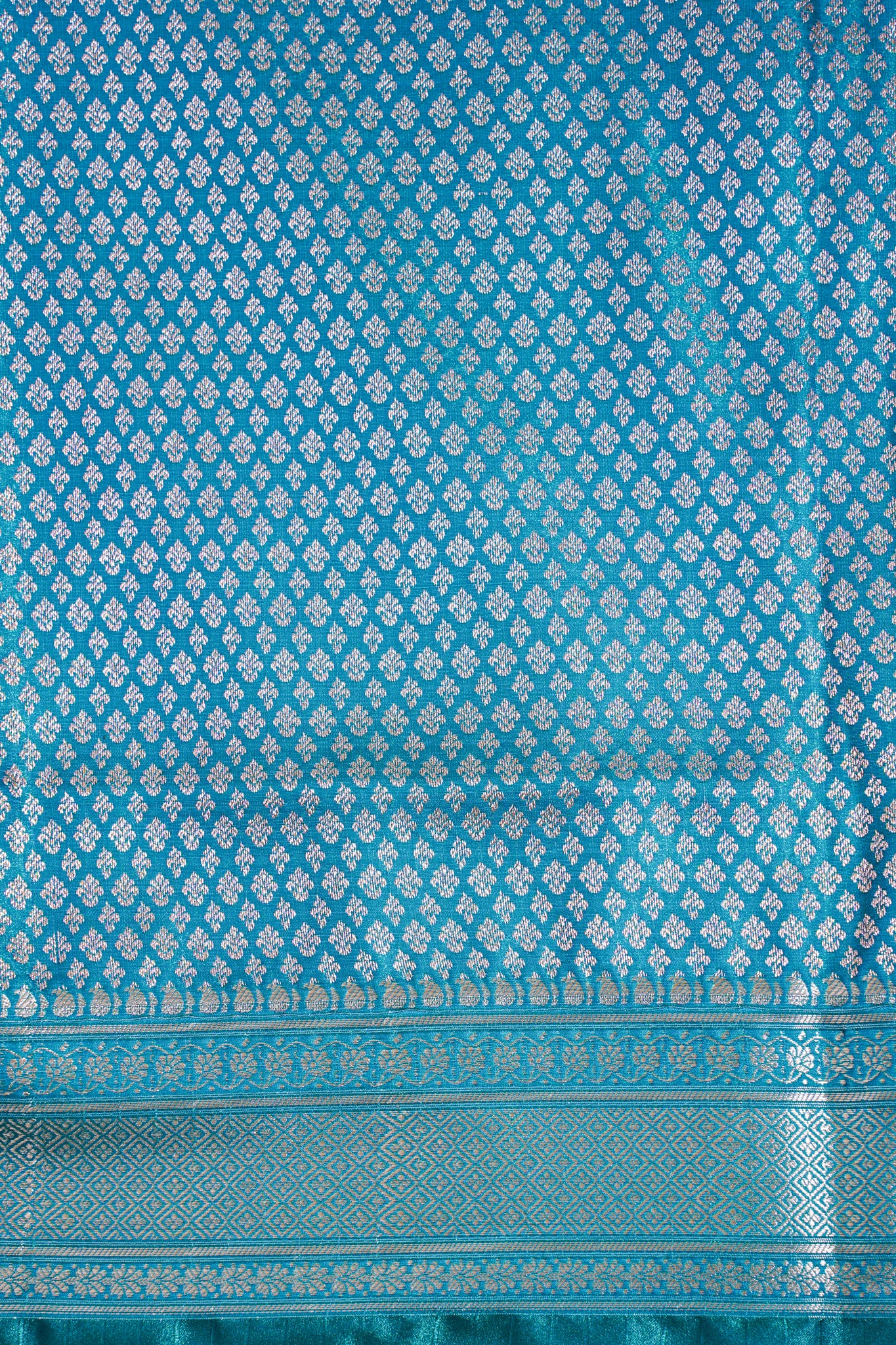 Teal Green Banarasi Upada Satin Silk Buti Saree
