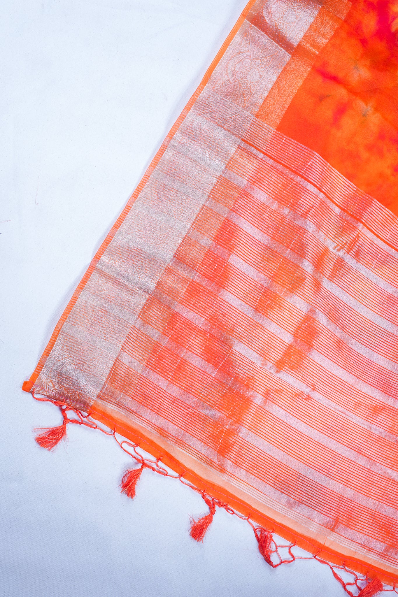 Multicolor Orange Organza Badal Print Saree