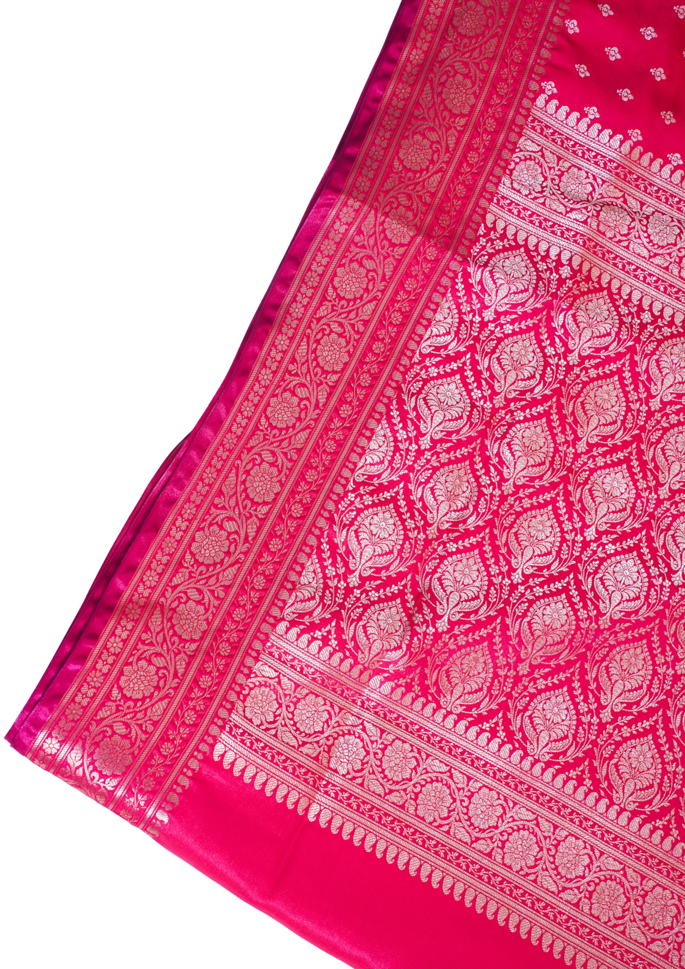 Magenta Pink Banarasi Upada Satin Silk buti Saree