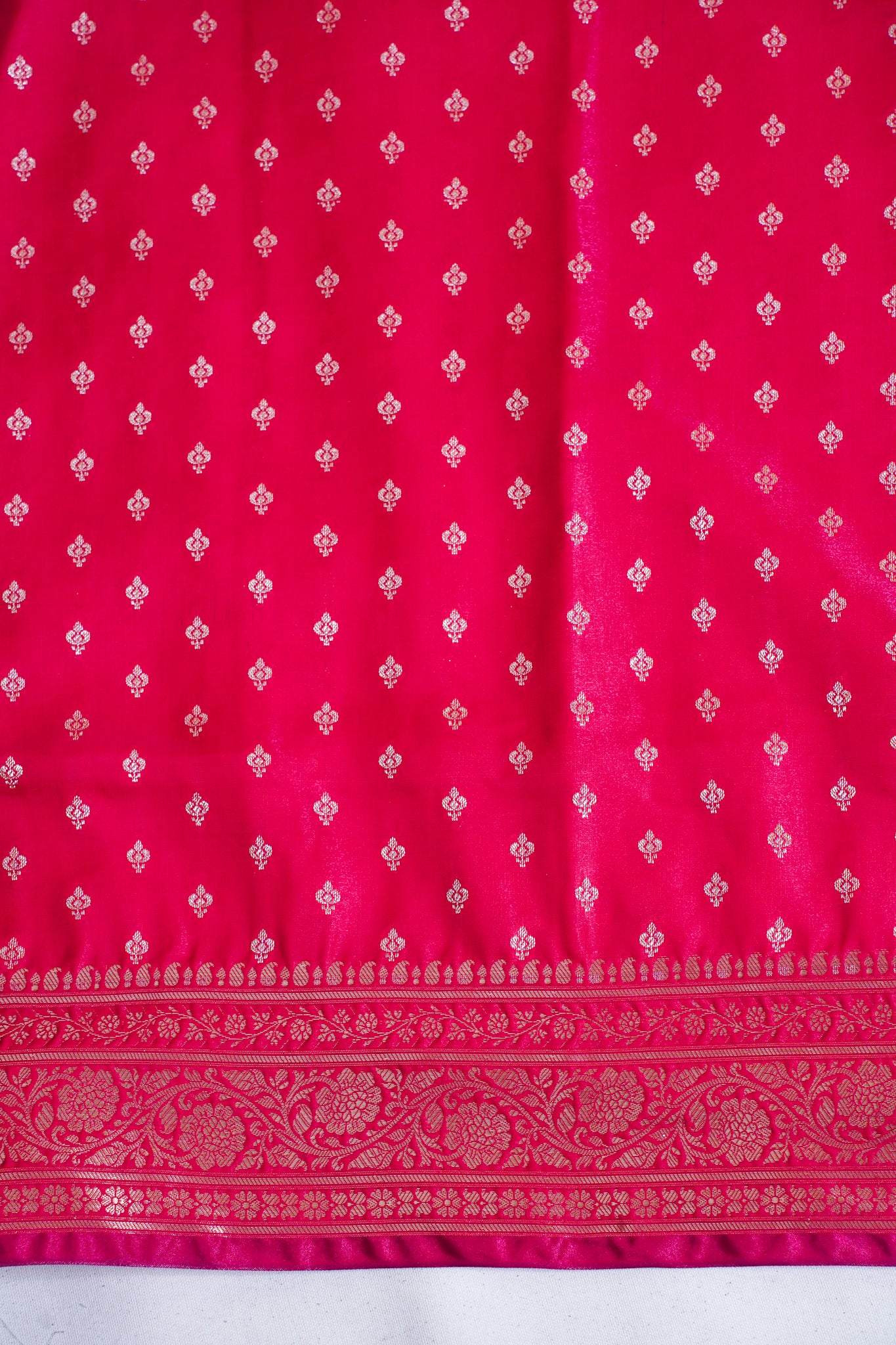 Magenta Pink Banarasi Upada Satin Silk buti Saree