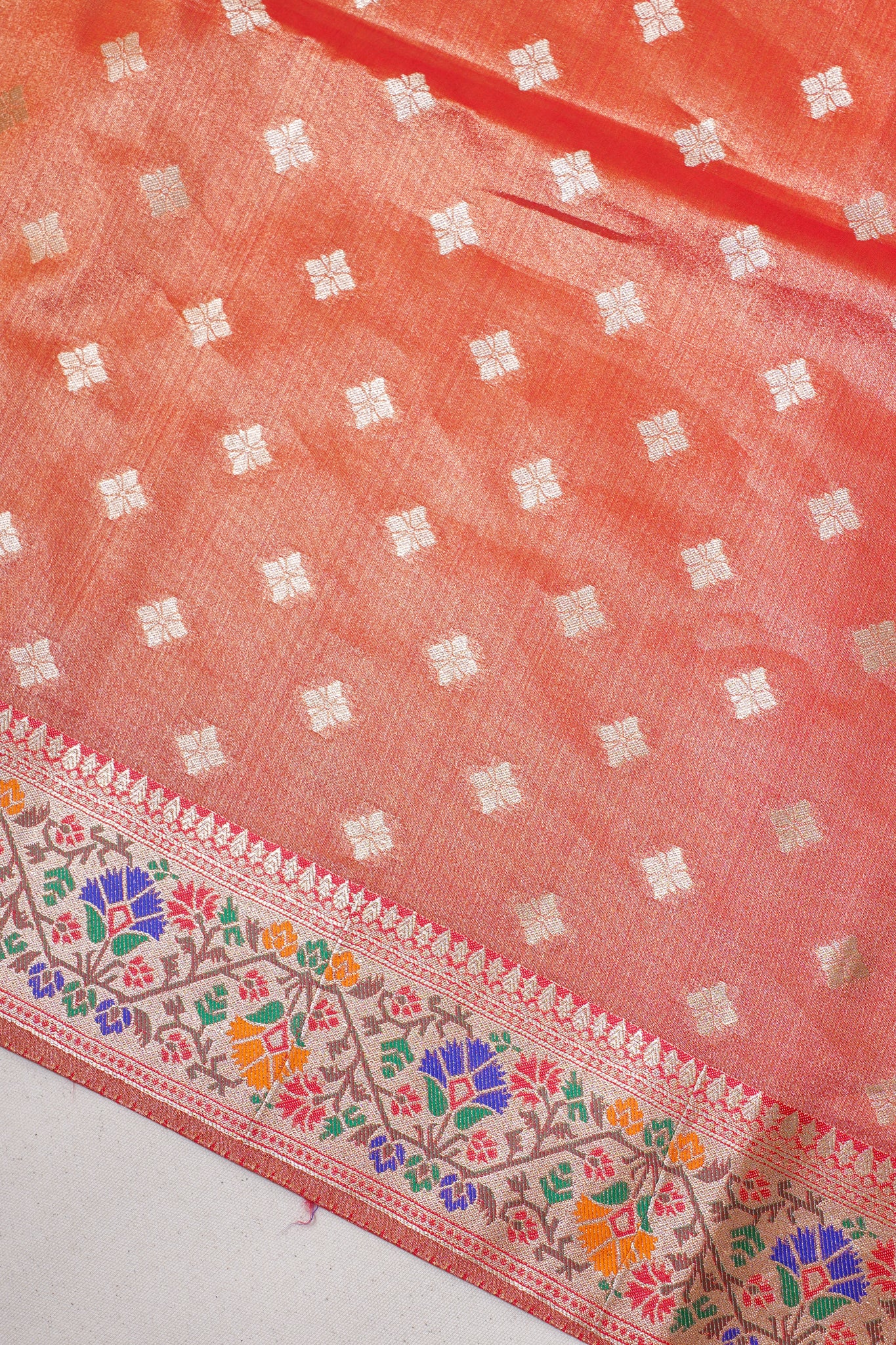 Rust Orange Paithani Minakari Tissue Silk Saree