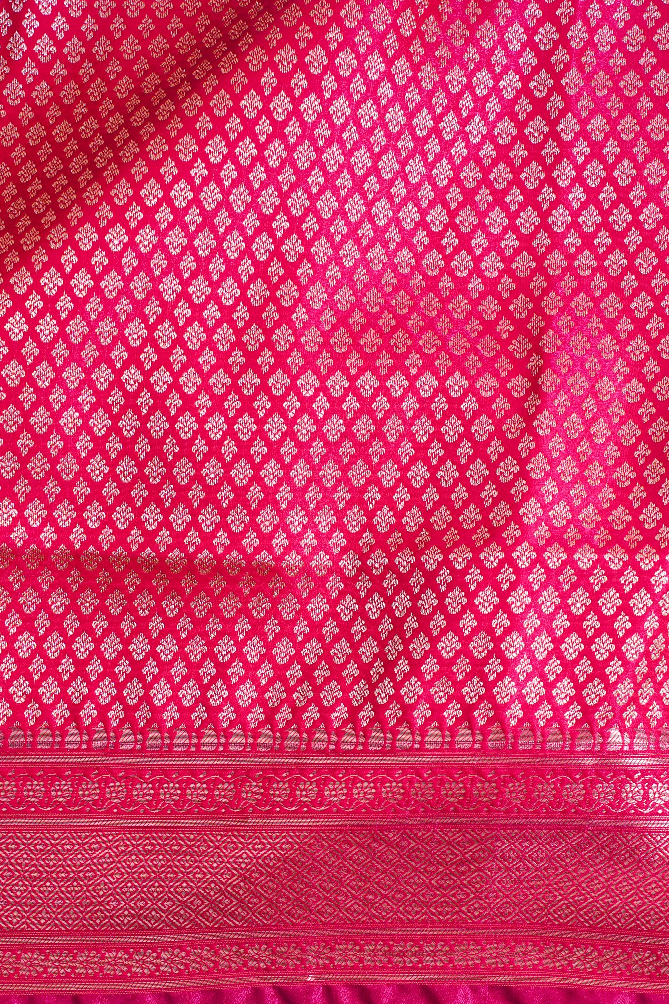 Magenta Pink Banarasi Upada Satin Silk buti Saree