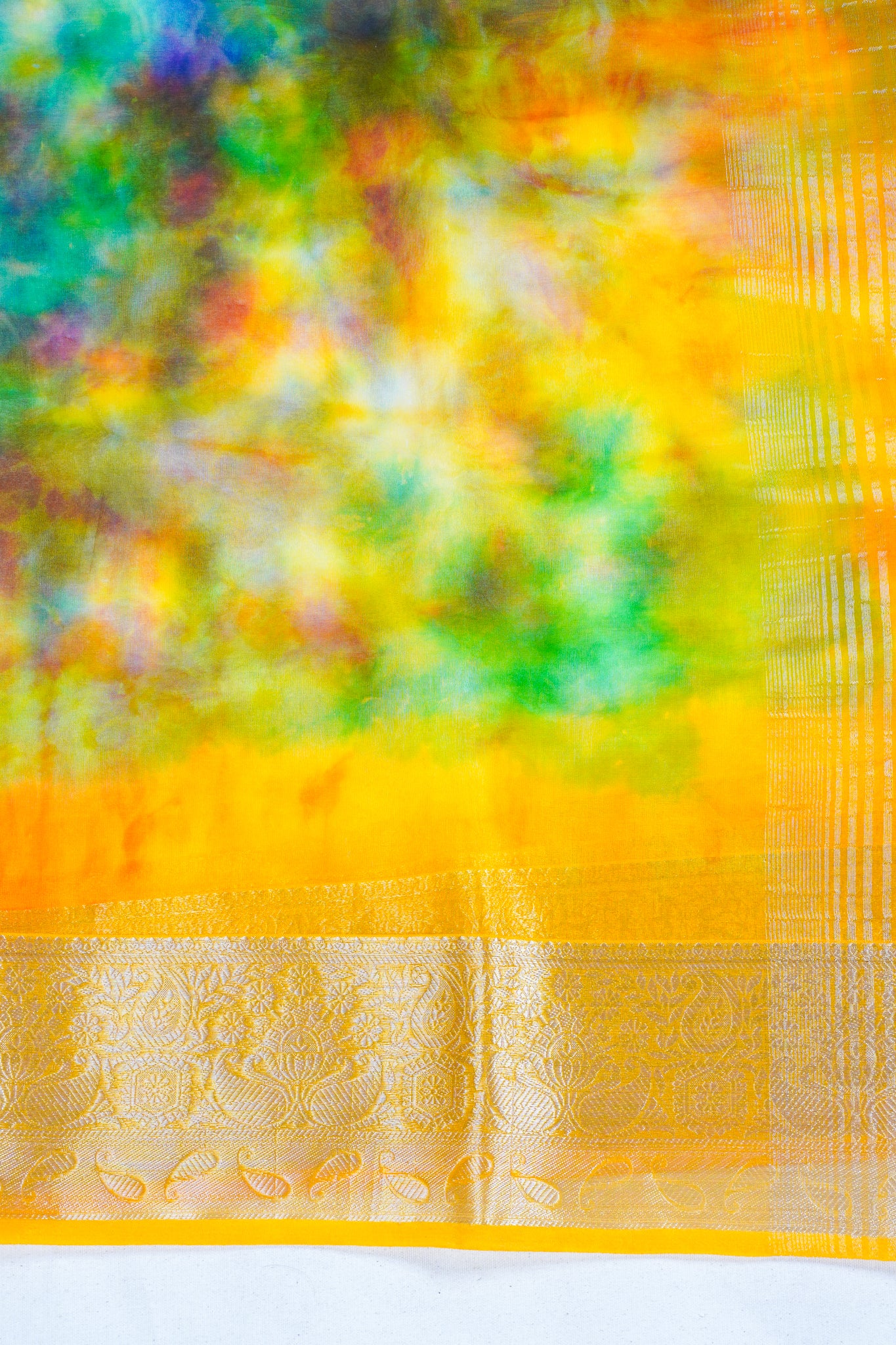 Multicolor Sunflower Yellow Organza Badal Print Saree