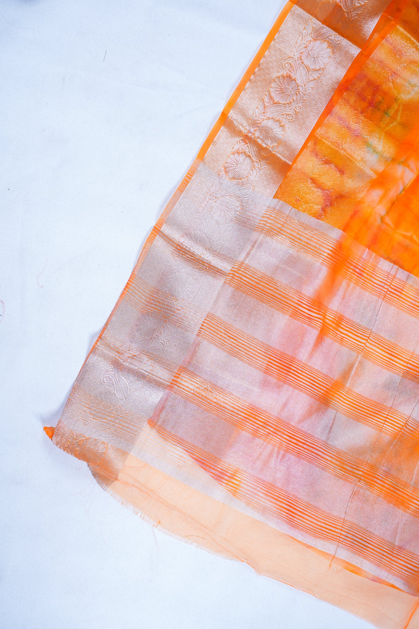 Multicolor Orange Organza Badal Print Saree