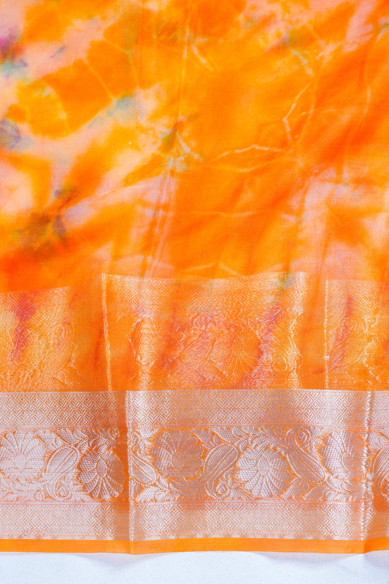 Multicolor Orange Organza Badal Print Saree