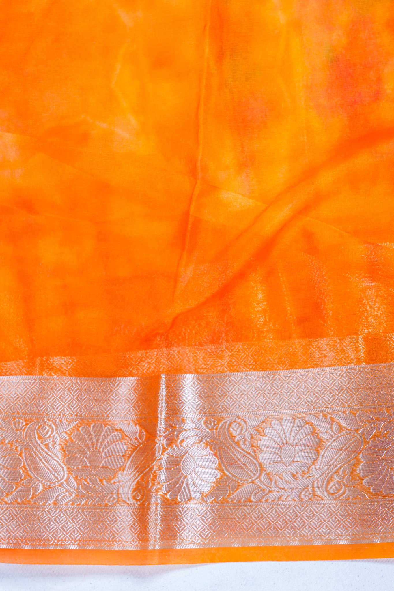 Multicolor Orange Organza Badal Print Saree