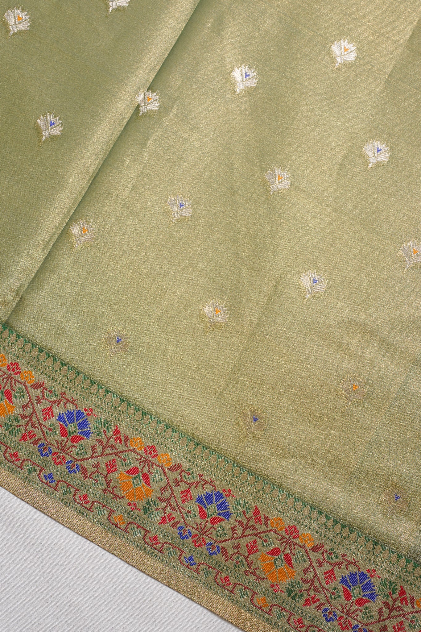 Olive Green Paithani Minakari Tissue Silk Saree