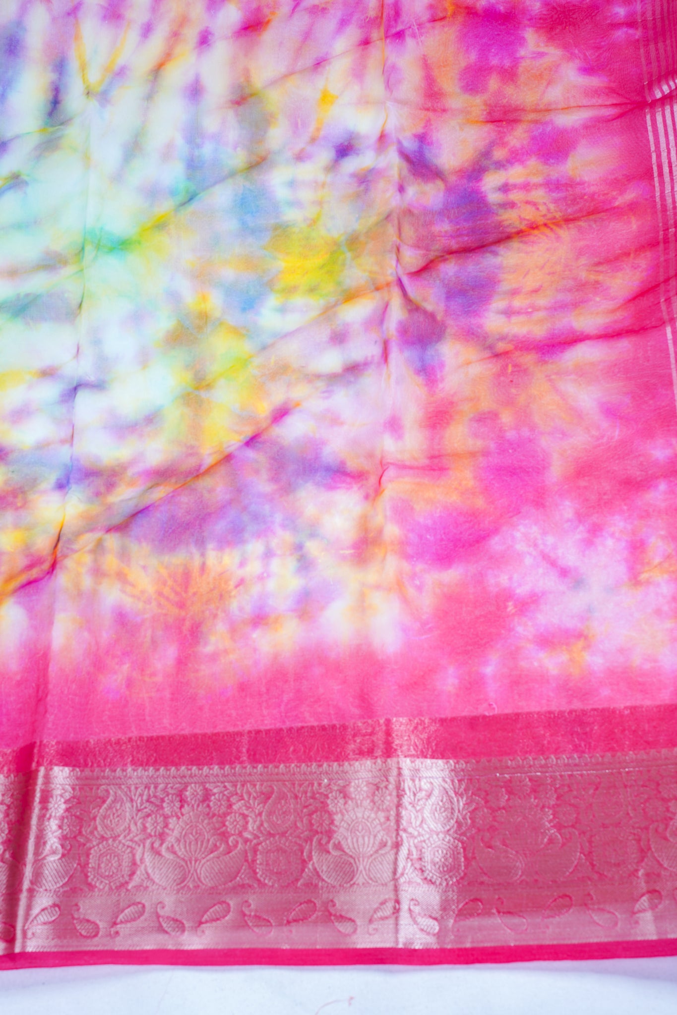 Multicolor pink Organza Badal Print Saree