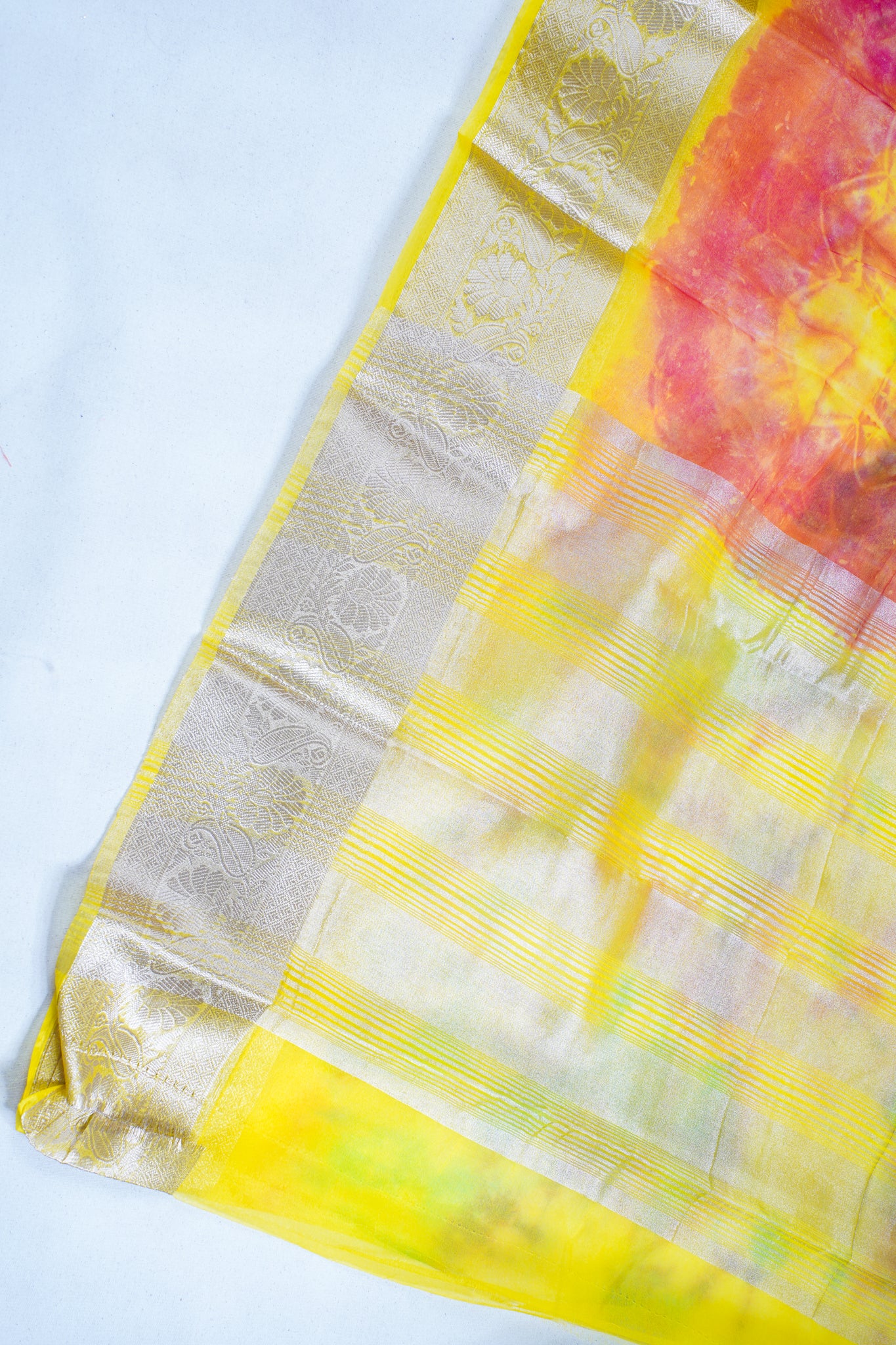 Multicolor Yellow Organza Badal Print Saree
