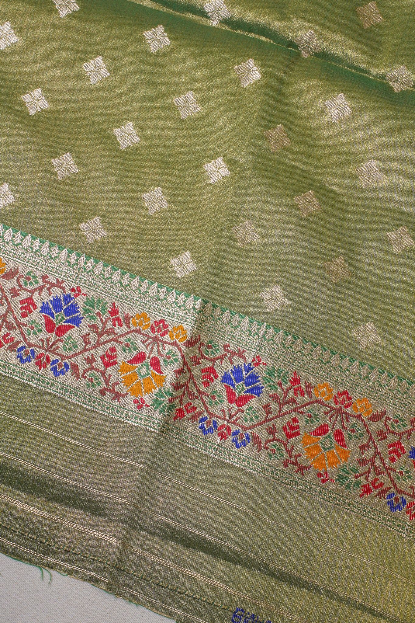 Olive Green Paithani Minakari Tissue Silk Saree