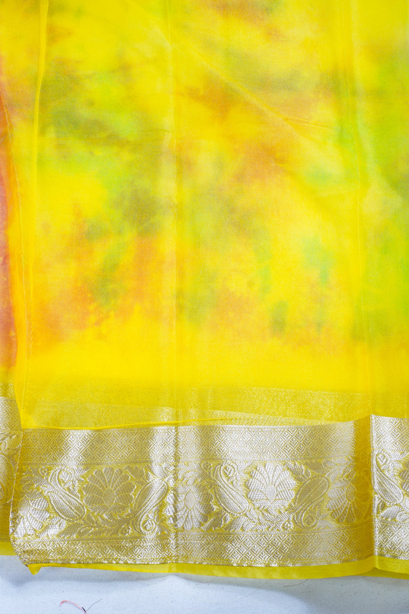 Multicolor Yellow Organza Badal Print Saree