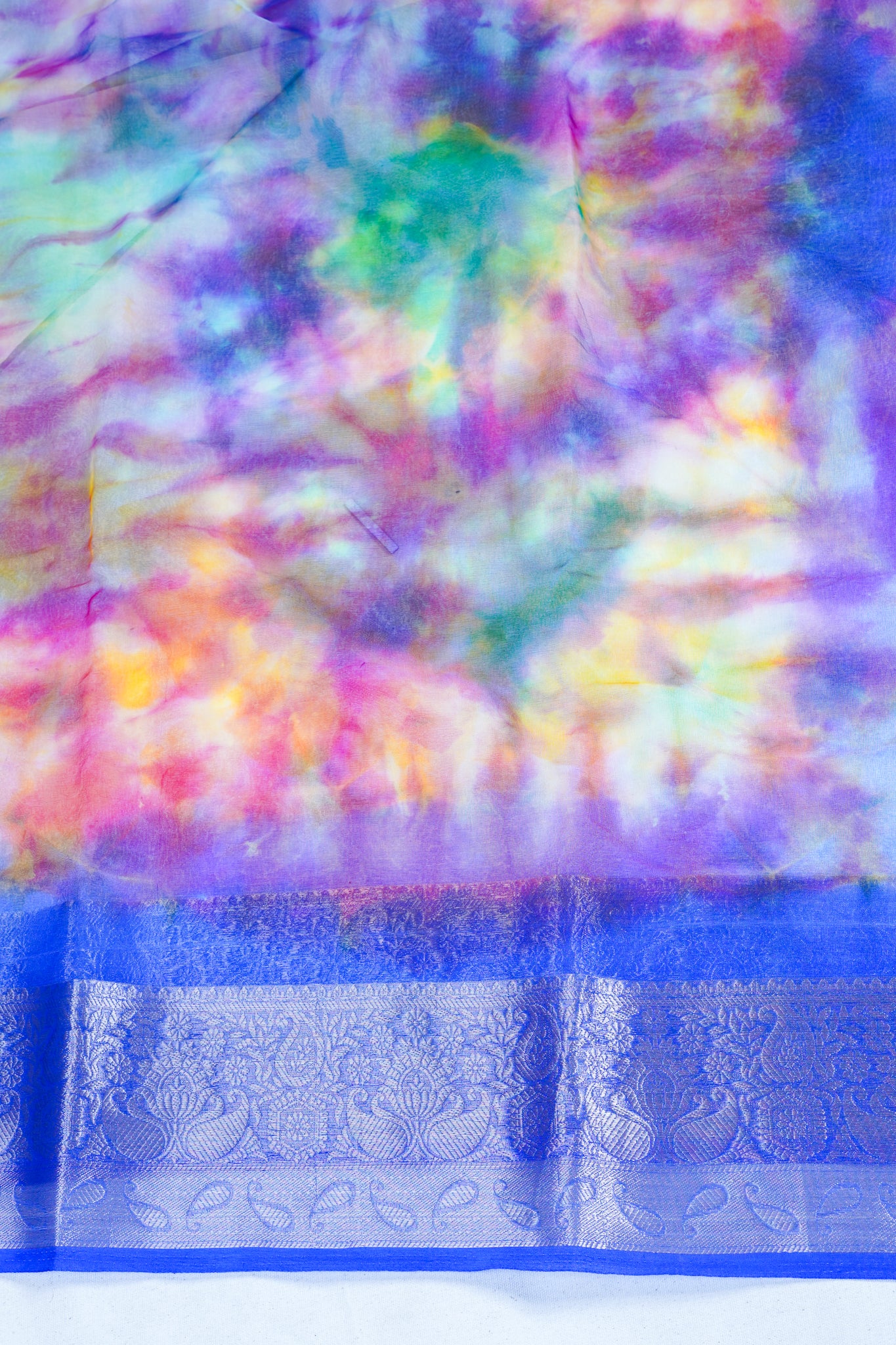 Multicolor Blue Organza Badal Print Saree