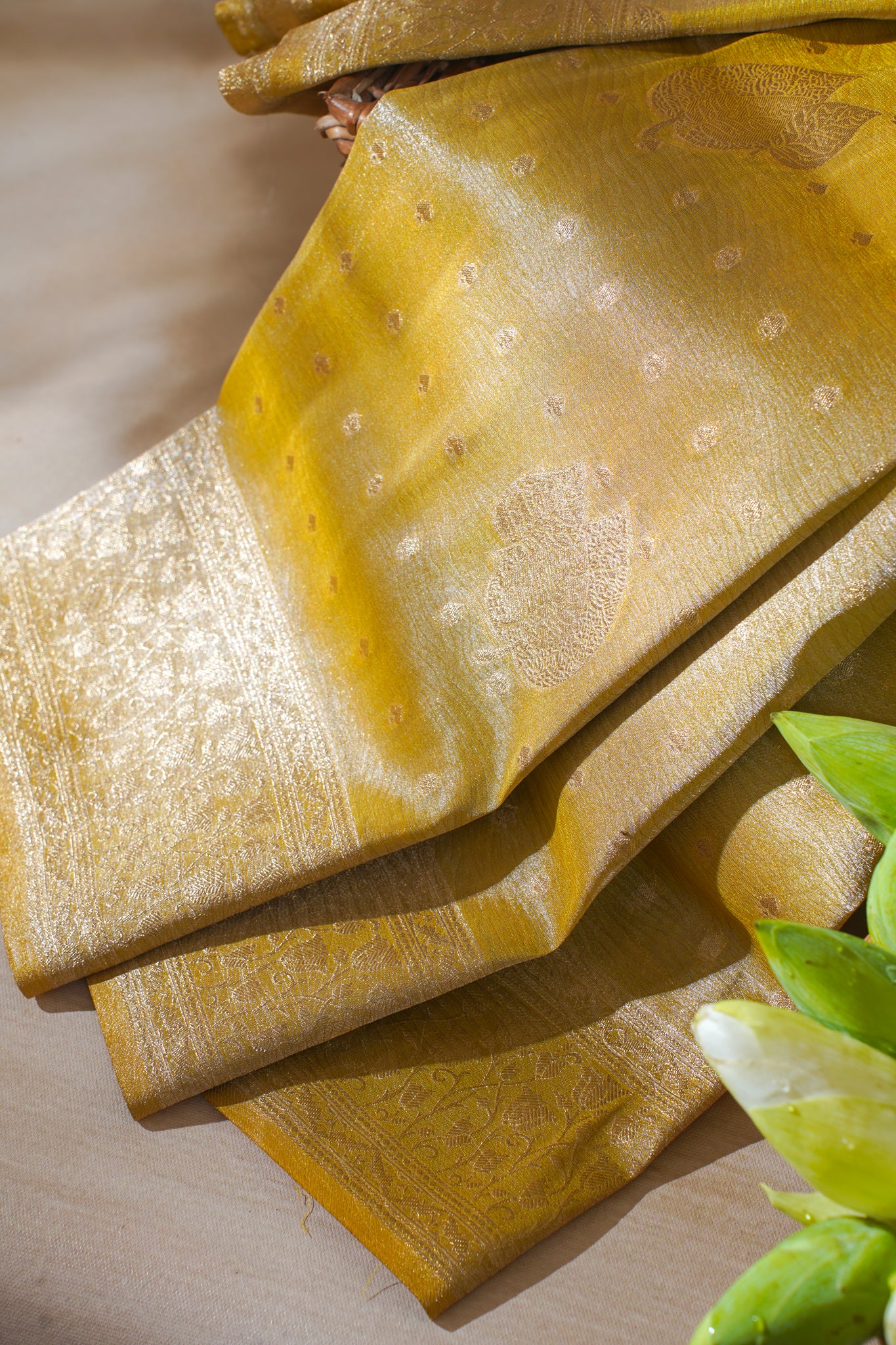 Golden Yellow Tissue Silk Saree