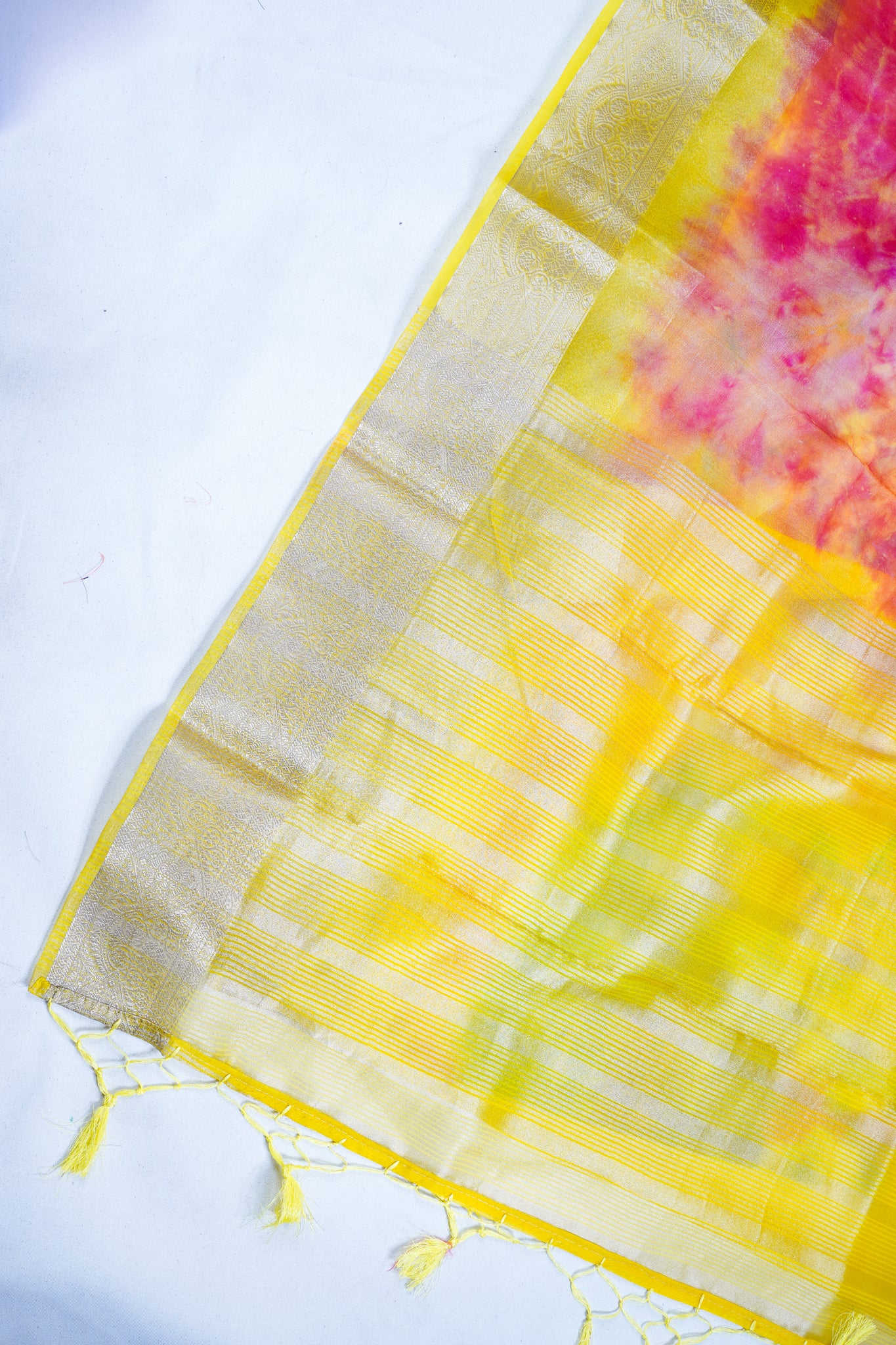 Multicolor Yellow Organza Badal Print Saree
