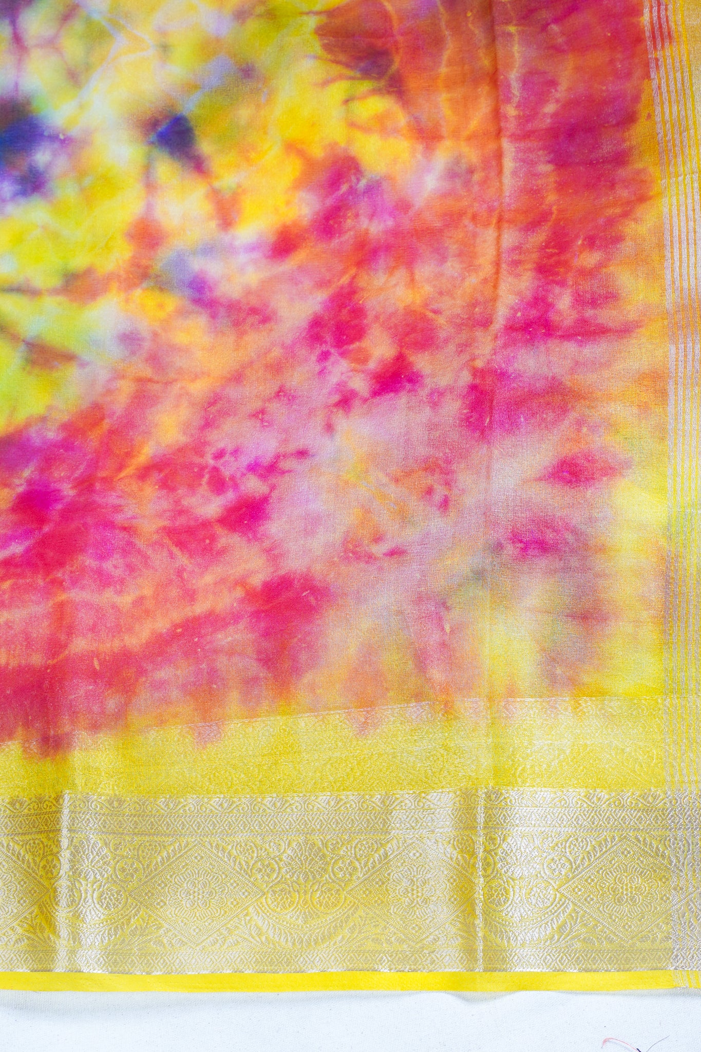 Multicolor Yellow Organza Badal Print Saree