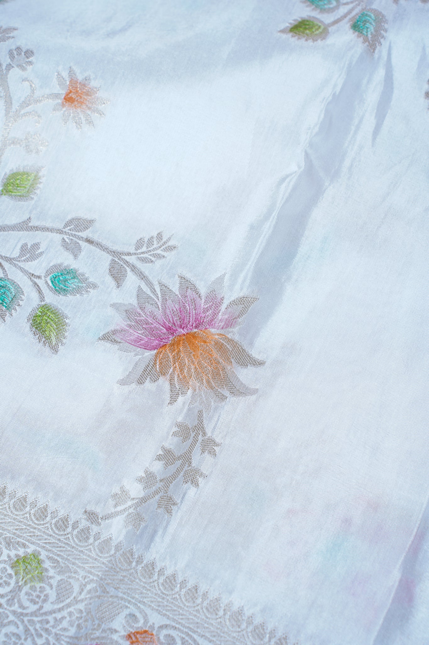 Ivory White Chinya Silk Minakari Jaal Saree