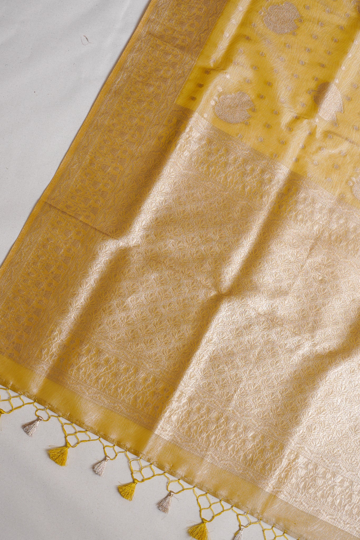 Golden Yellow Tissue Silk Saree