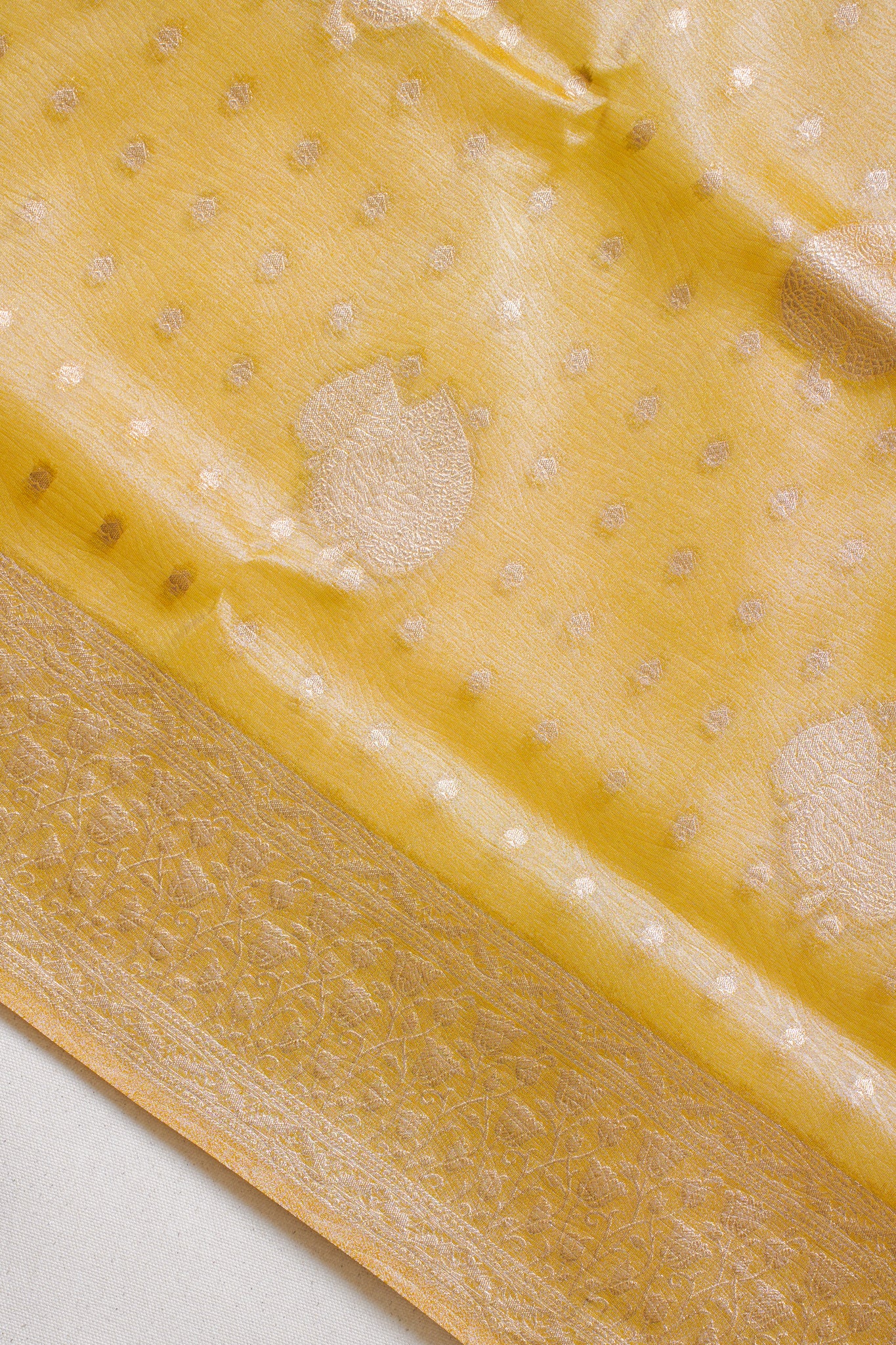 Golden Yellow Tissue Silk Saree