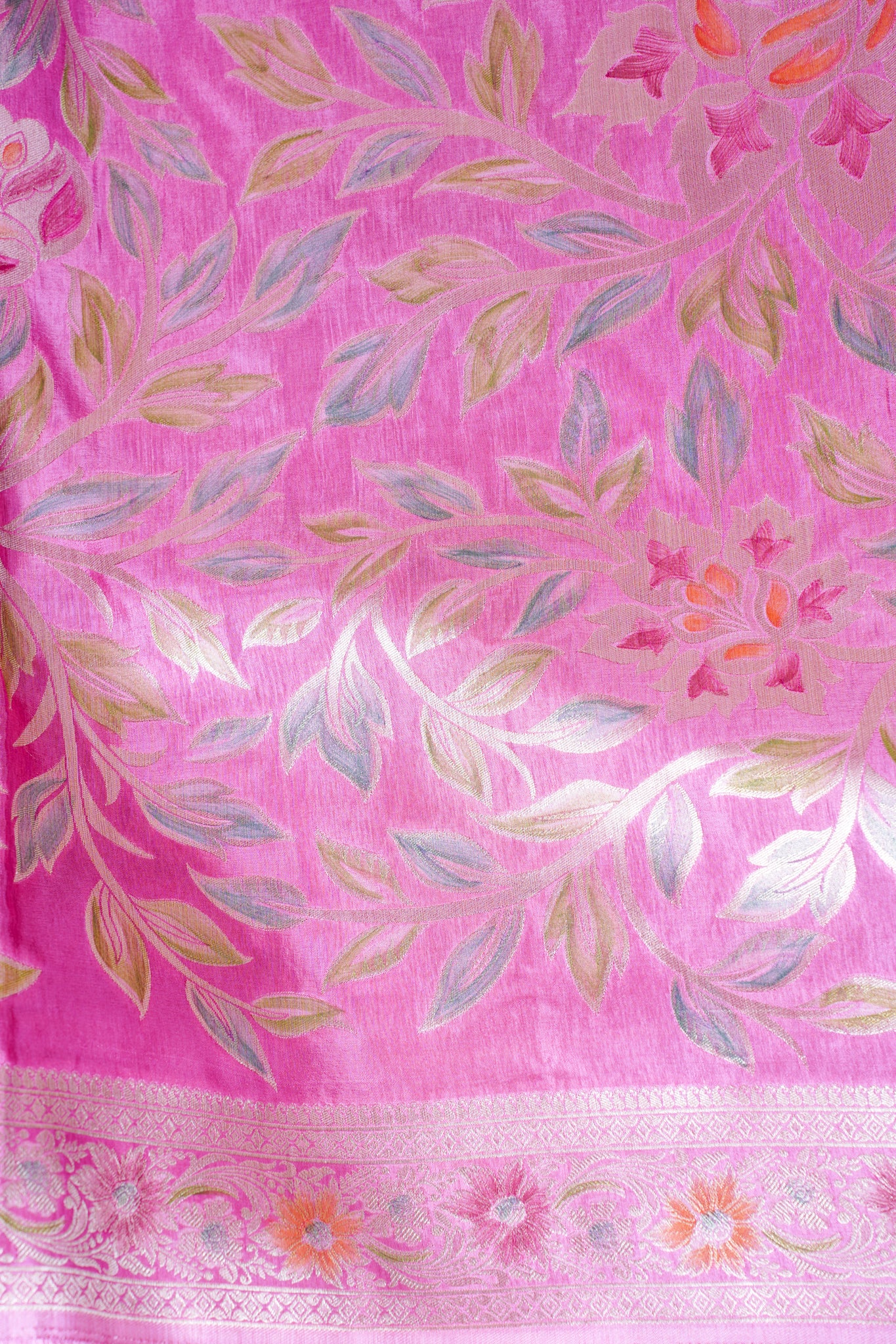 Rani Pink Chinya Silk Minakari Jaal Saree