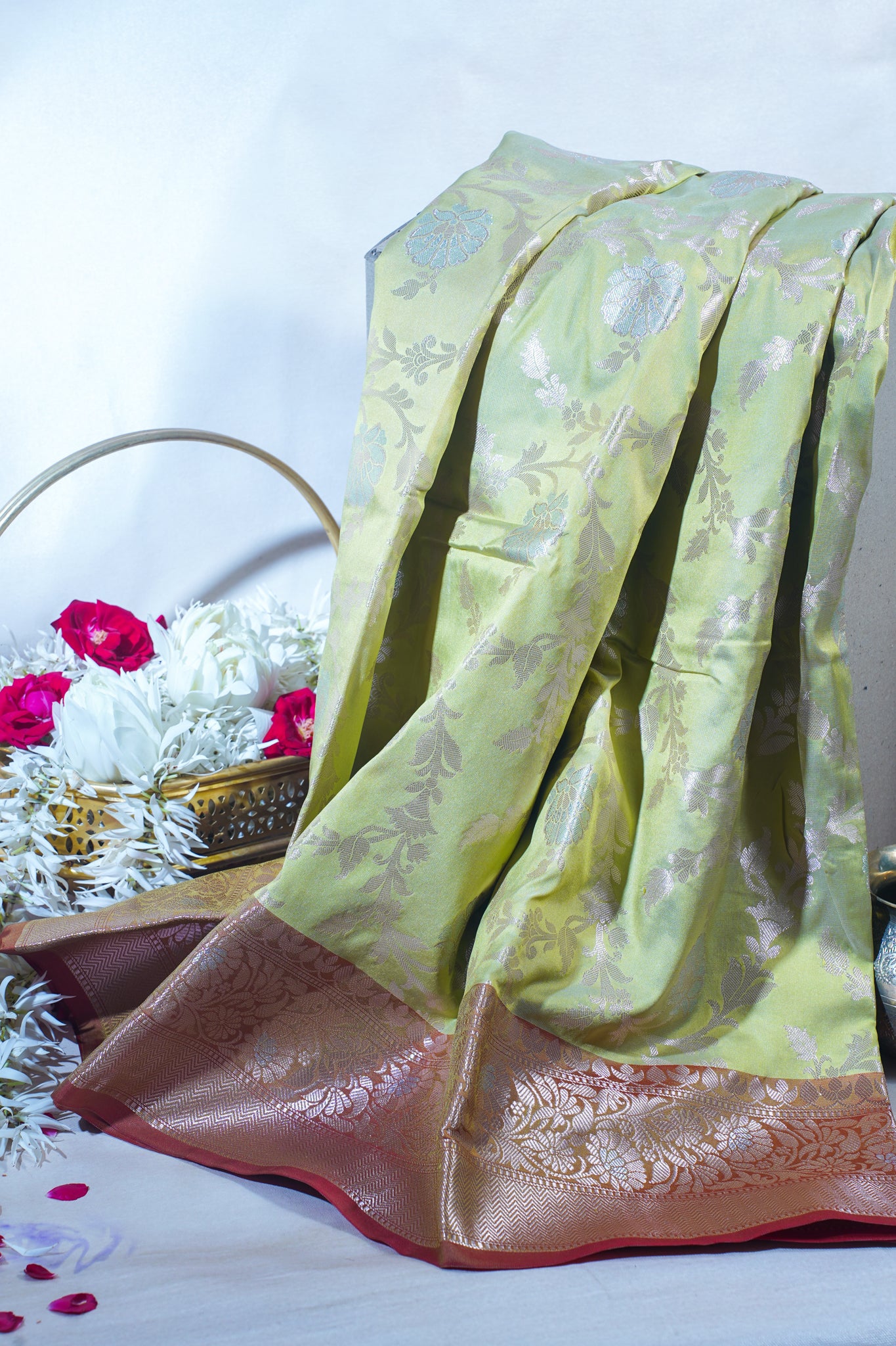 Green Banarasi Katan Alfi Jaal Saree